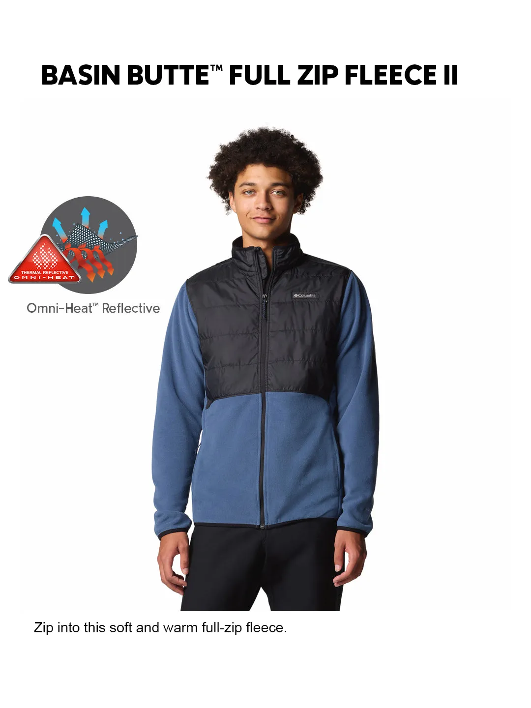 Modern Utility Columbia Men Navy Blue OmniHeat Reflective Basin Butte II Fleece Jacket