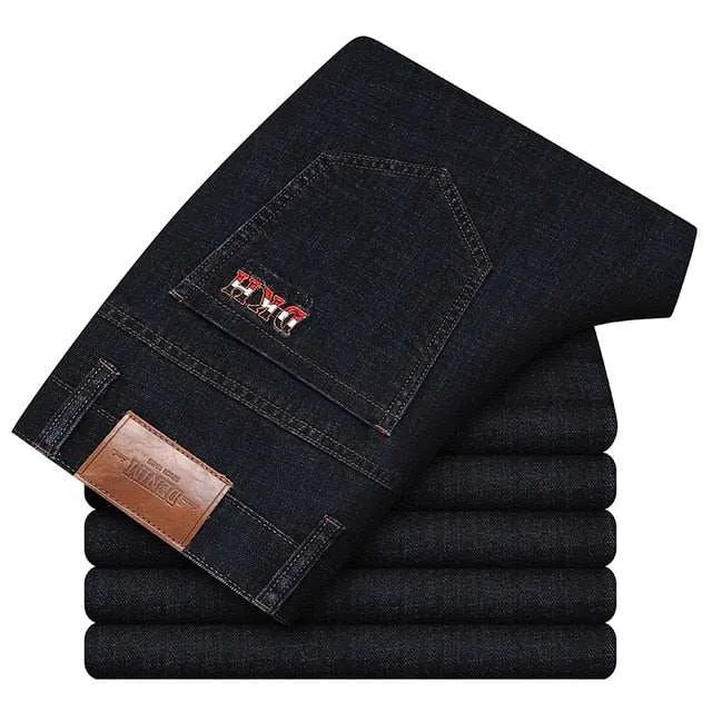 Men's Jeans Autumn Winter New Classic Style Blue Black Straight Jeans Fit Essential