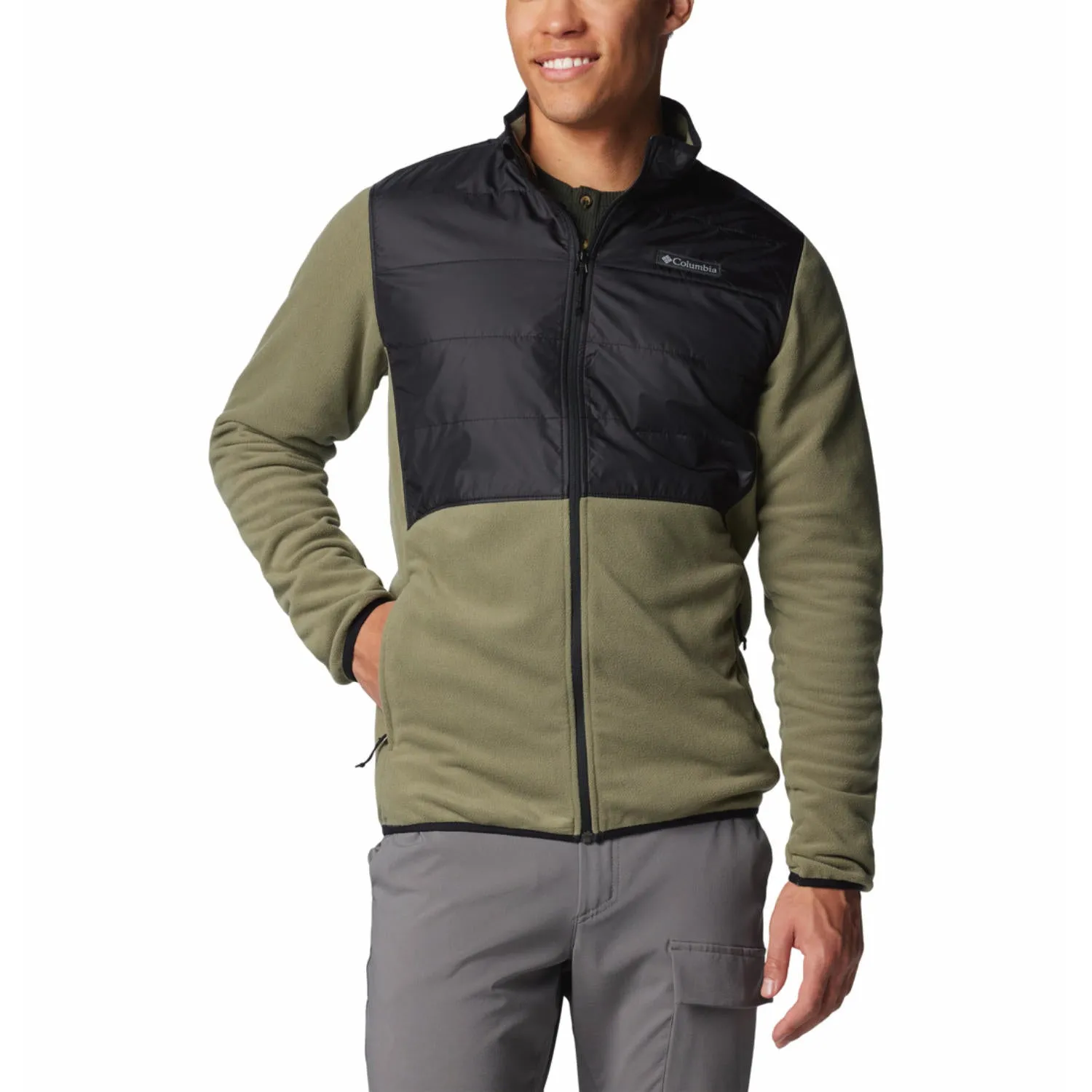 Columbia Men Green Basin Butte Full Zip Fleece II Chilly Commute Practical Comfort