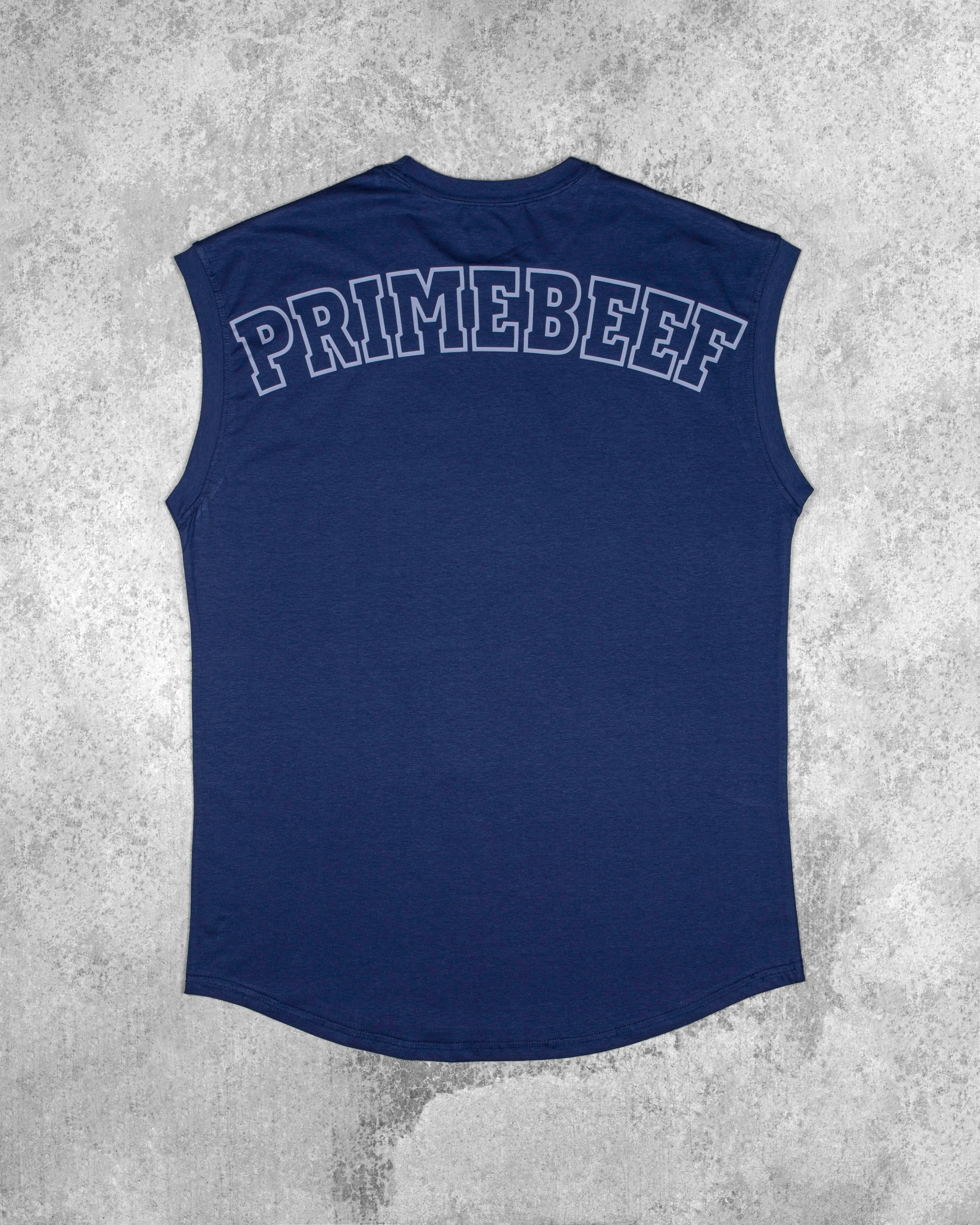 CUTOFF MUSCLE TEE - PRIMEBEEF / NAVY BLUE Seamless construction Flex Zone Design