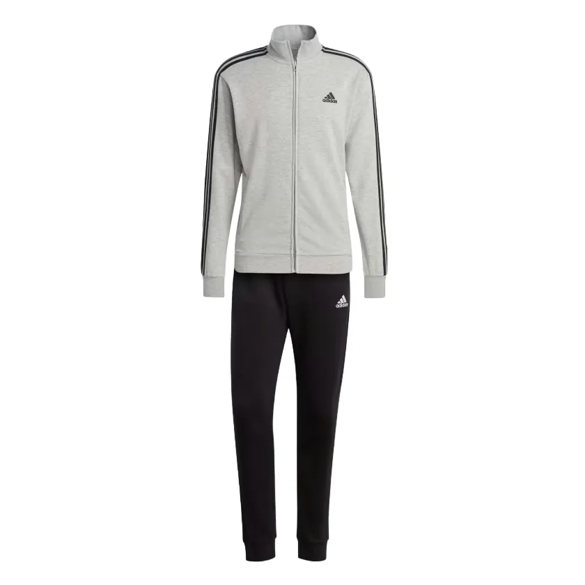 Adidas Tuta da uomo in cotone garzato Basic 3-Stripes Frecnh Terry IC6748 grigio-nero Sleek Performance