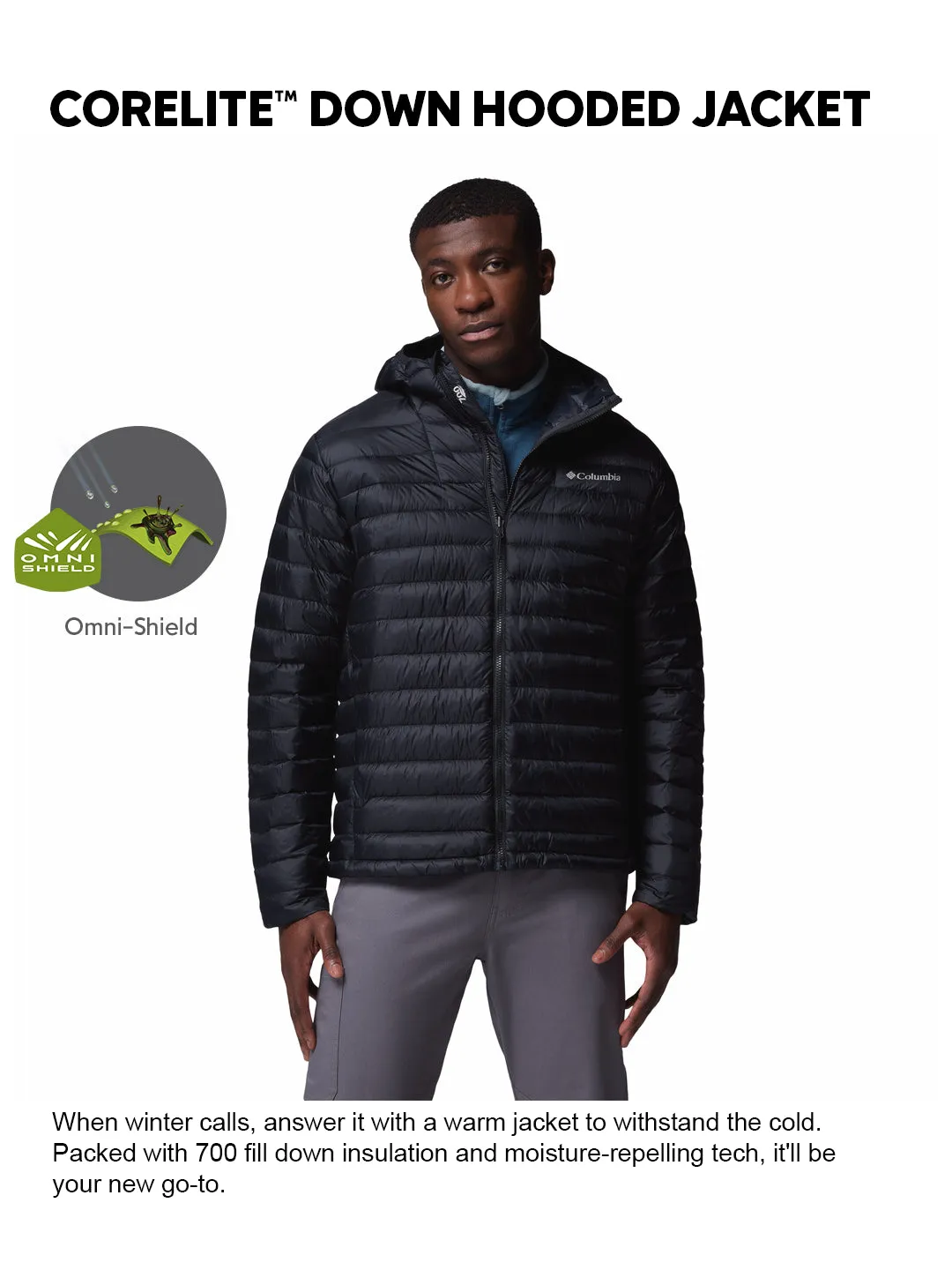 Columbia Men Black OmniShield Corelite Down Jacket Layer Flex