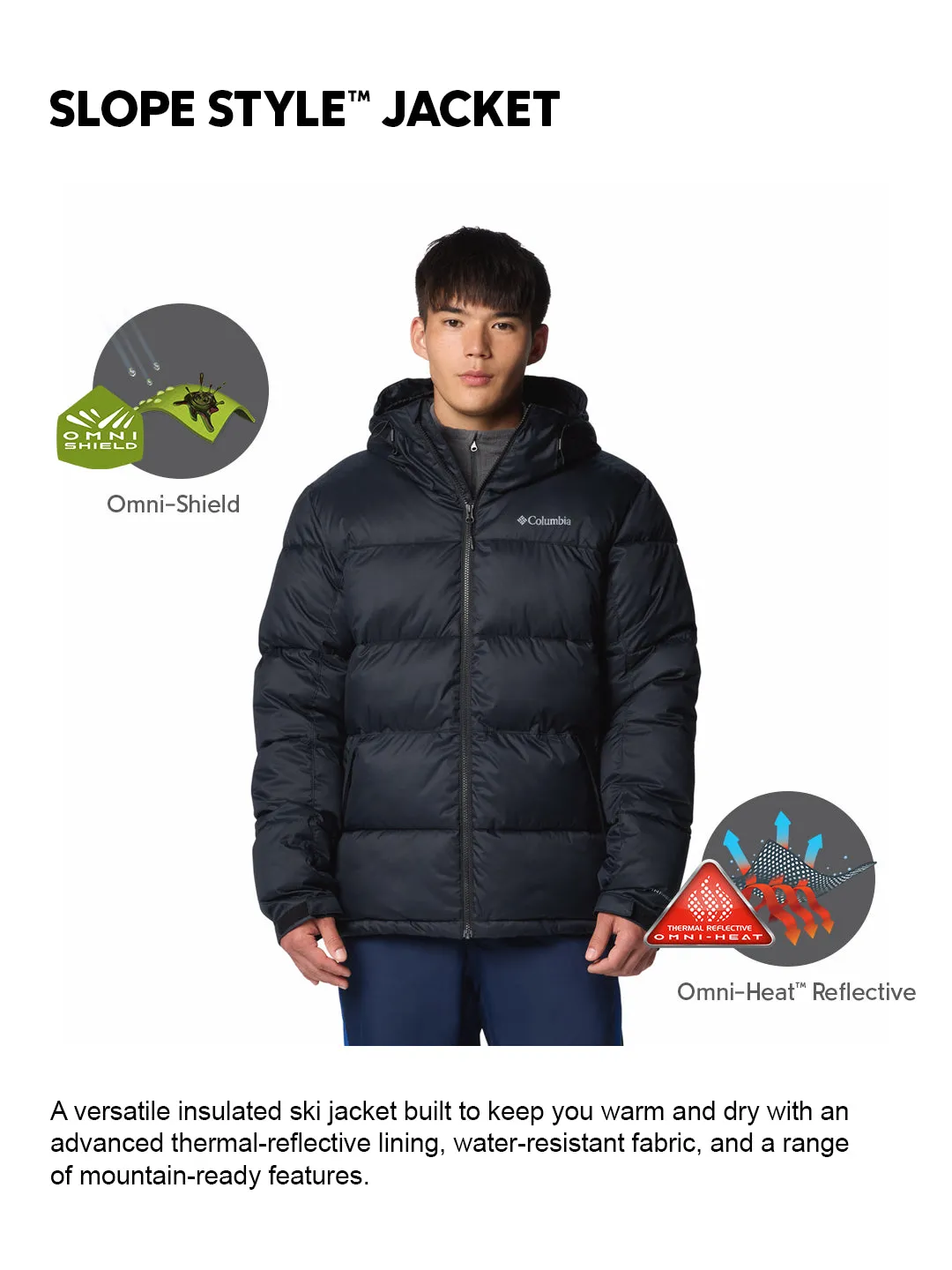 Layer Focused Columbia Men Black OmniHeat Reflective Slope Style Down Jacket