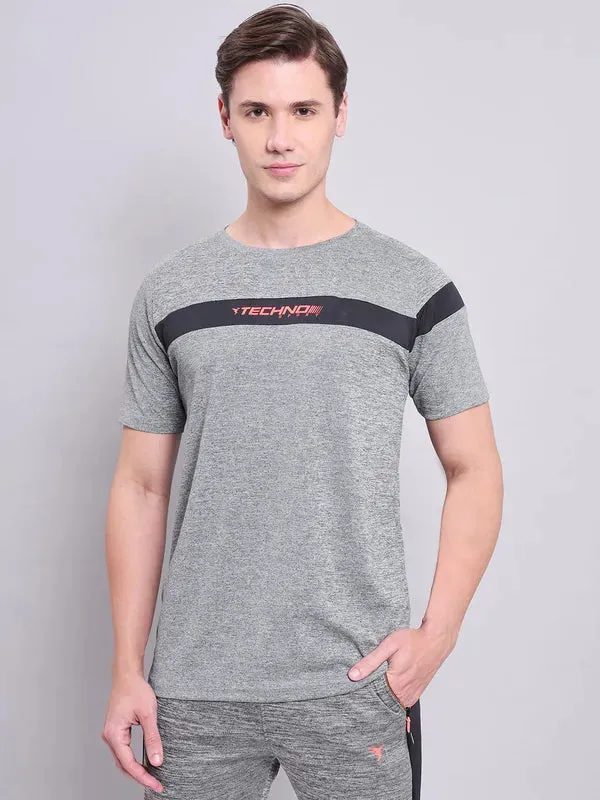 Kids playfulness Stretch Fit Men Melange Slim Fit Crew Neck T-shirt with TECHNO COOL 