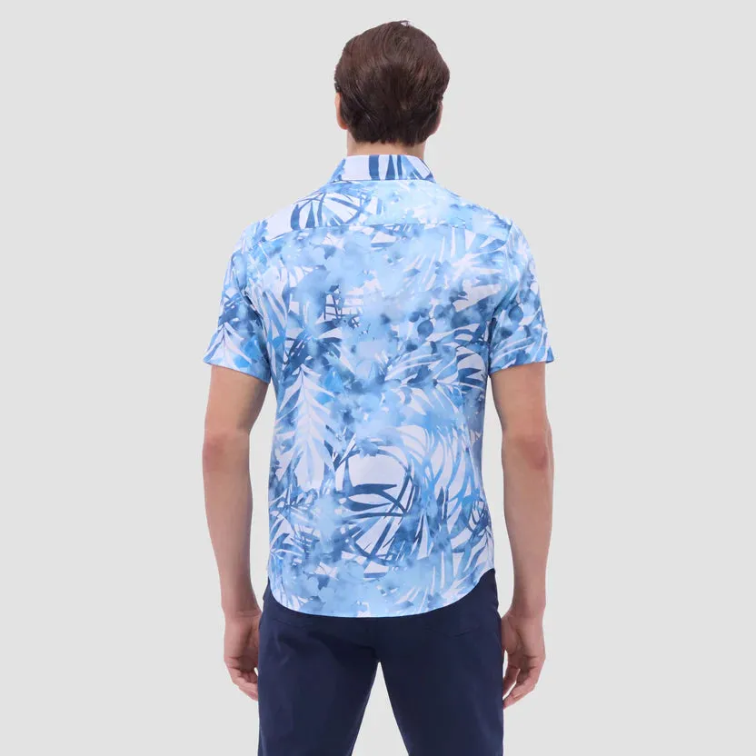 Sky Cool Story Glow Bugatchi Orson Floral Woven Short Sleeve Shirt - Indigo