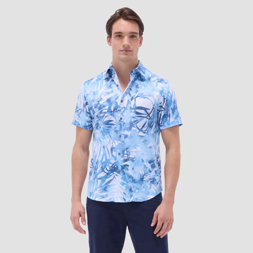Hero Fit Streetwear Style Bugatchi Orson Floral Woven Short Sleeve Shirt - Indigo