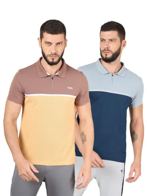 Breathable Underarm Vents Men Colorblock Slim Fit Polo T-shirt with TECHNO COOL  (Pack of 2)