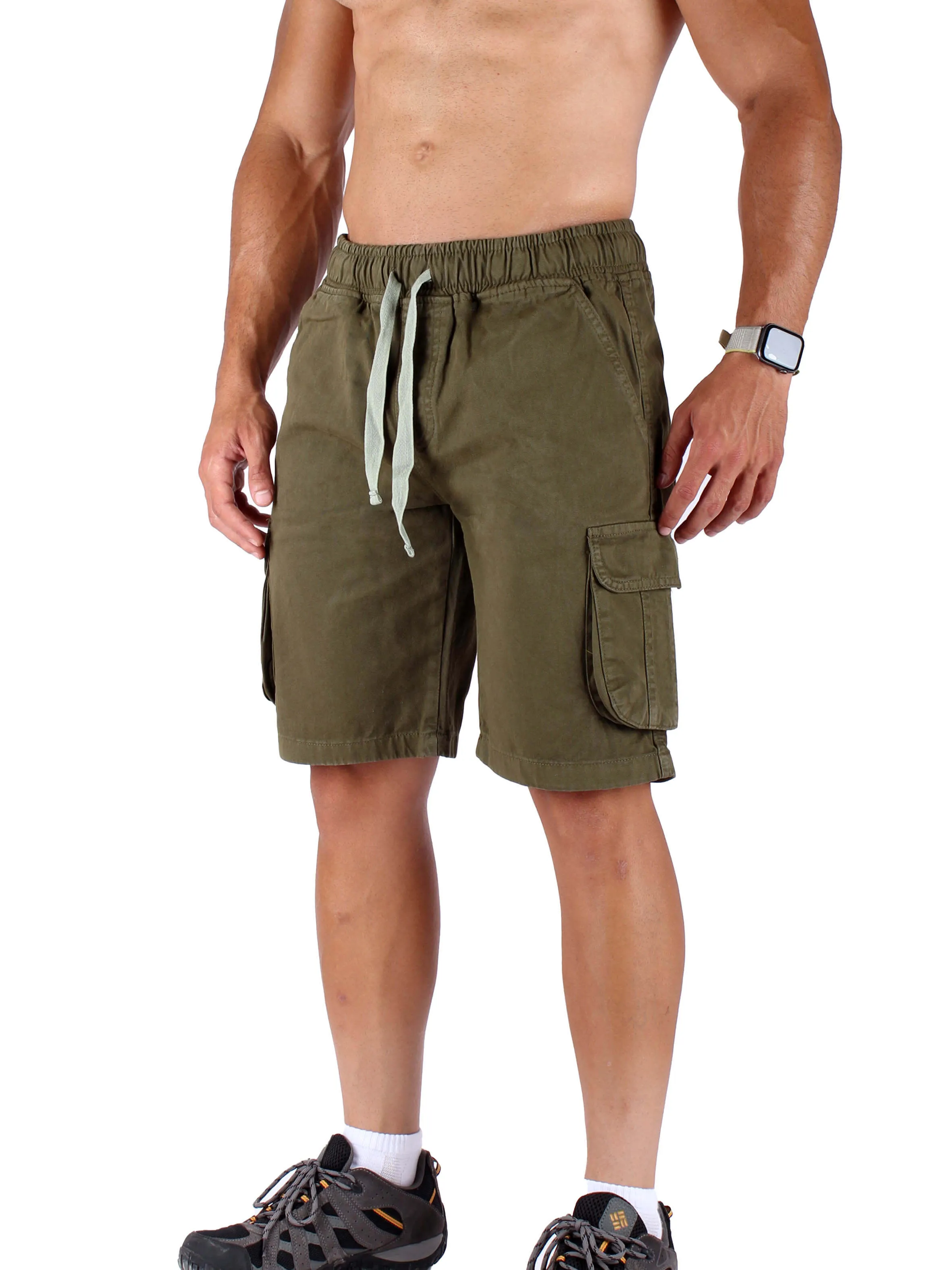 Washed Cargo Shorts With Elastic Waist - Olive Green ReinforcedStitching Easy Tunic