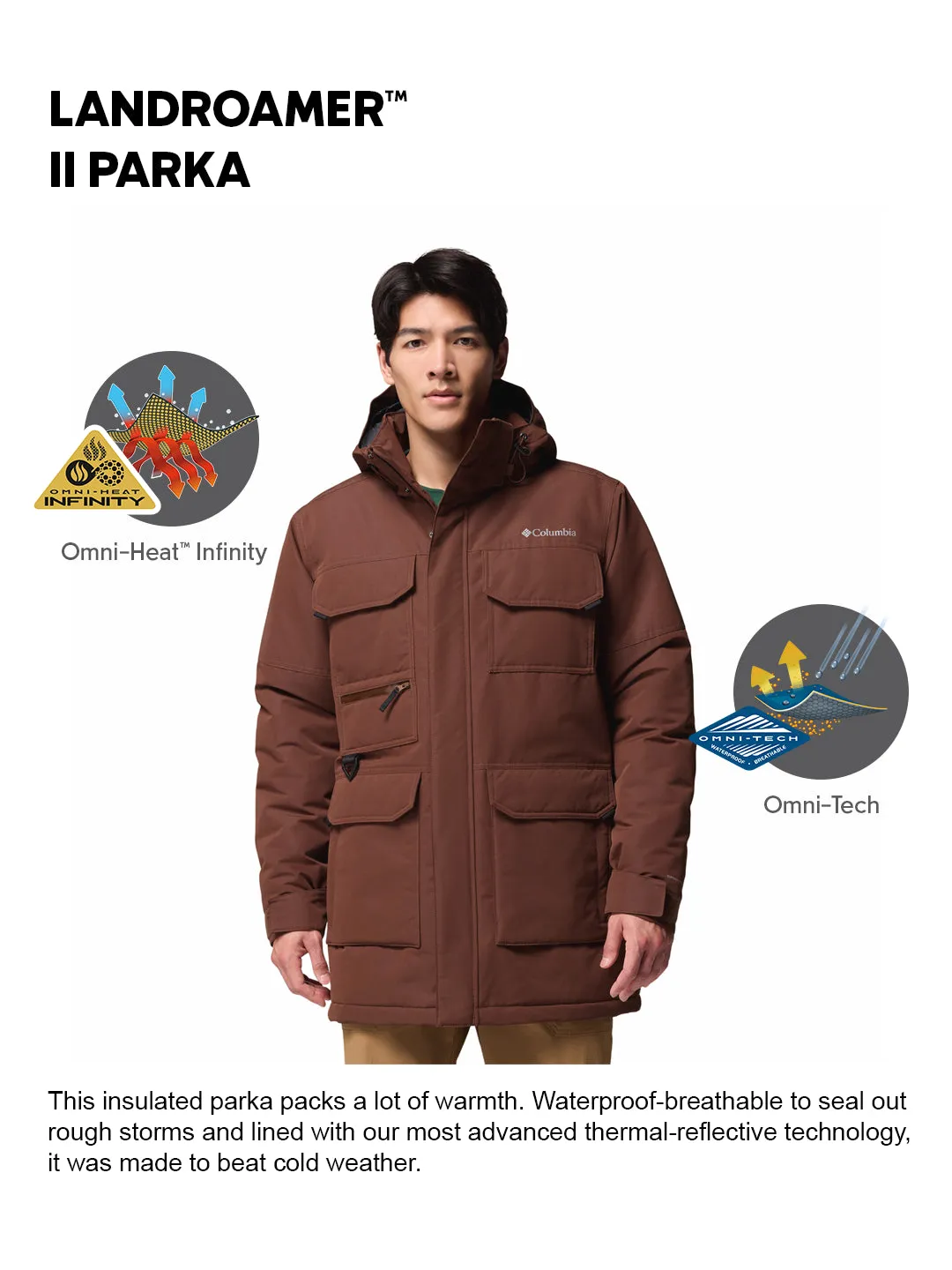 Grant Columbia Men Brown OmniHeat Infinity Landroamer II Parka Jacket