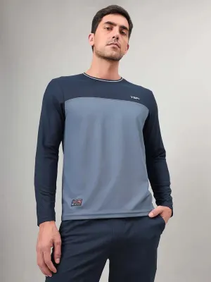 Men Colorblock Slim Fit Crew Neck T-shirt with MATPIQ Side Vent Design NeutralTonesCollection