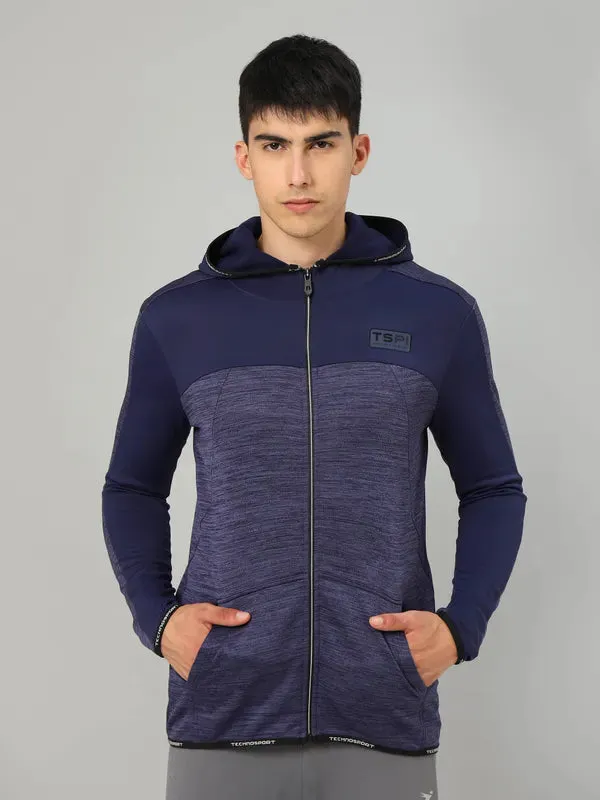 Men Melange Slim Fit Hooded Jacket with TECHNOLITE FlexibleNeckline Stage Feel