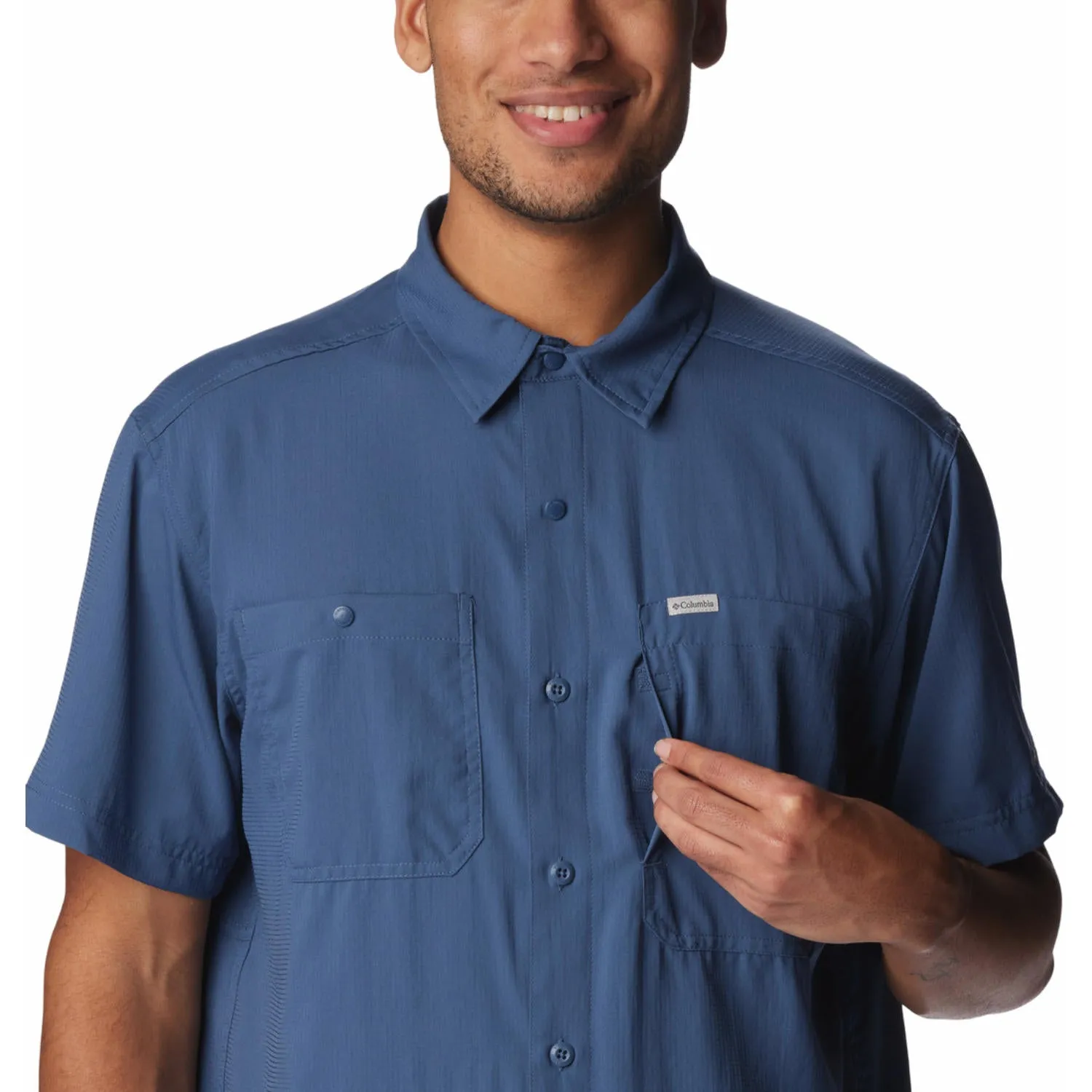 Antibacterial Finish AntiOdor Fabric Columbia Men Blue Silver Ridge Utility Lite Short Sleeve (Sun Protection)
