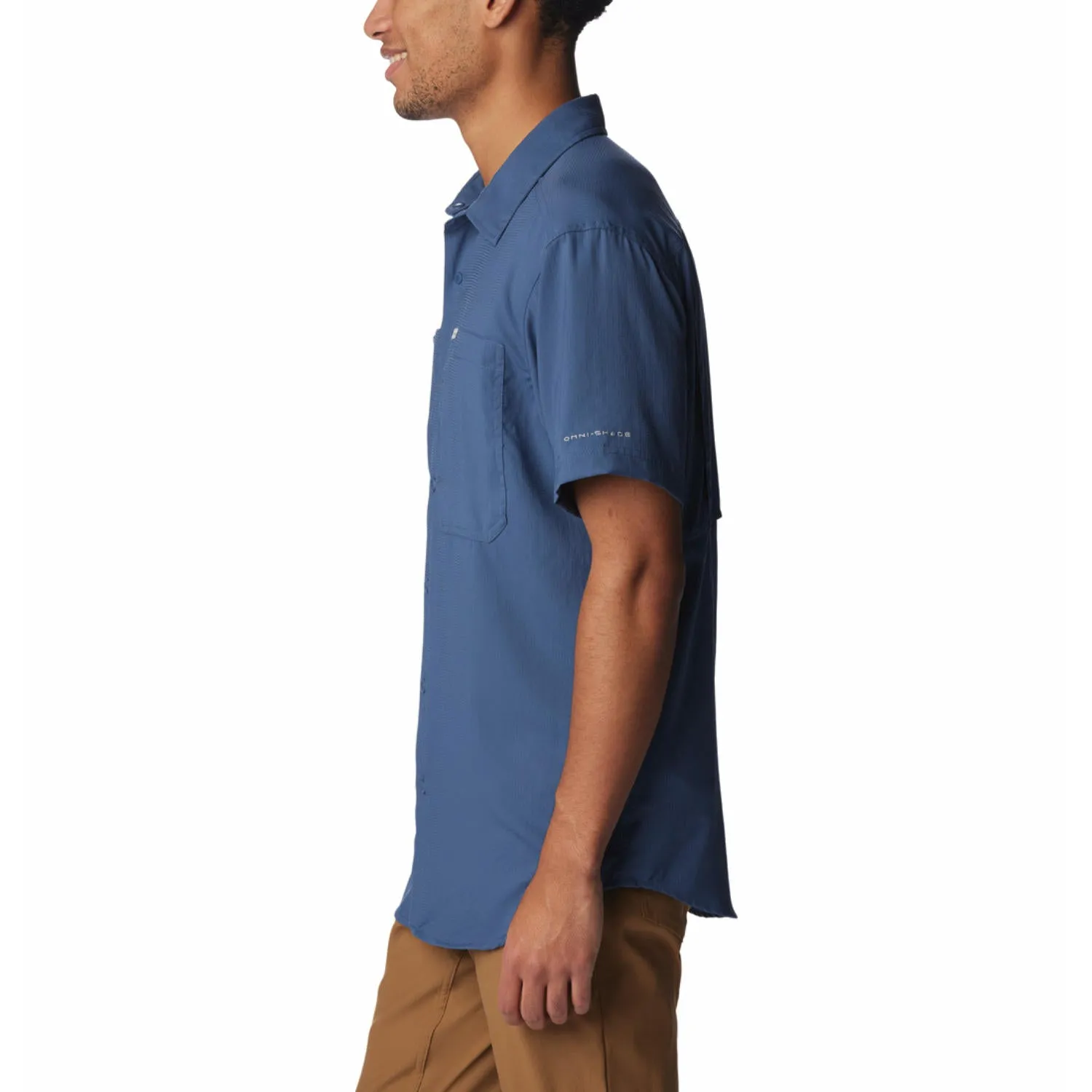 Columbia Men Blue Silver Ridge Utility Lite Short Sleeve (Sun Protection) Flexible Hemline