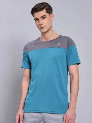 Street Comfort Men Colorblock Slim Fit Crew Neck T-shirt with TECHNO COOL 