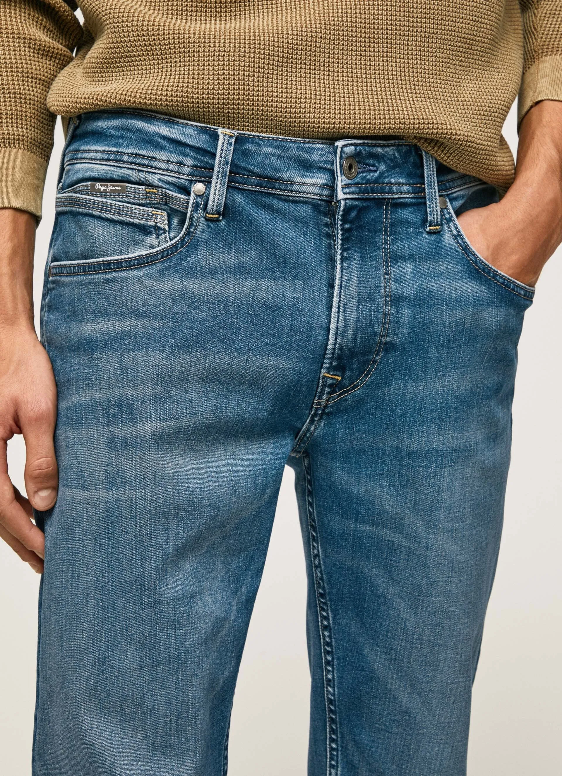 Stretch Holiday Vibes Streetwear Fan Pepe Jeans Pantalone jeans da uomo slim a vita media Hatch PM206323HP70 denim