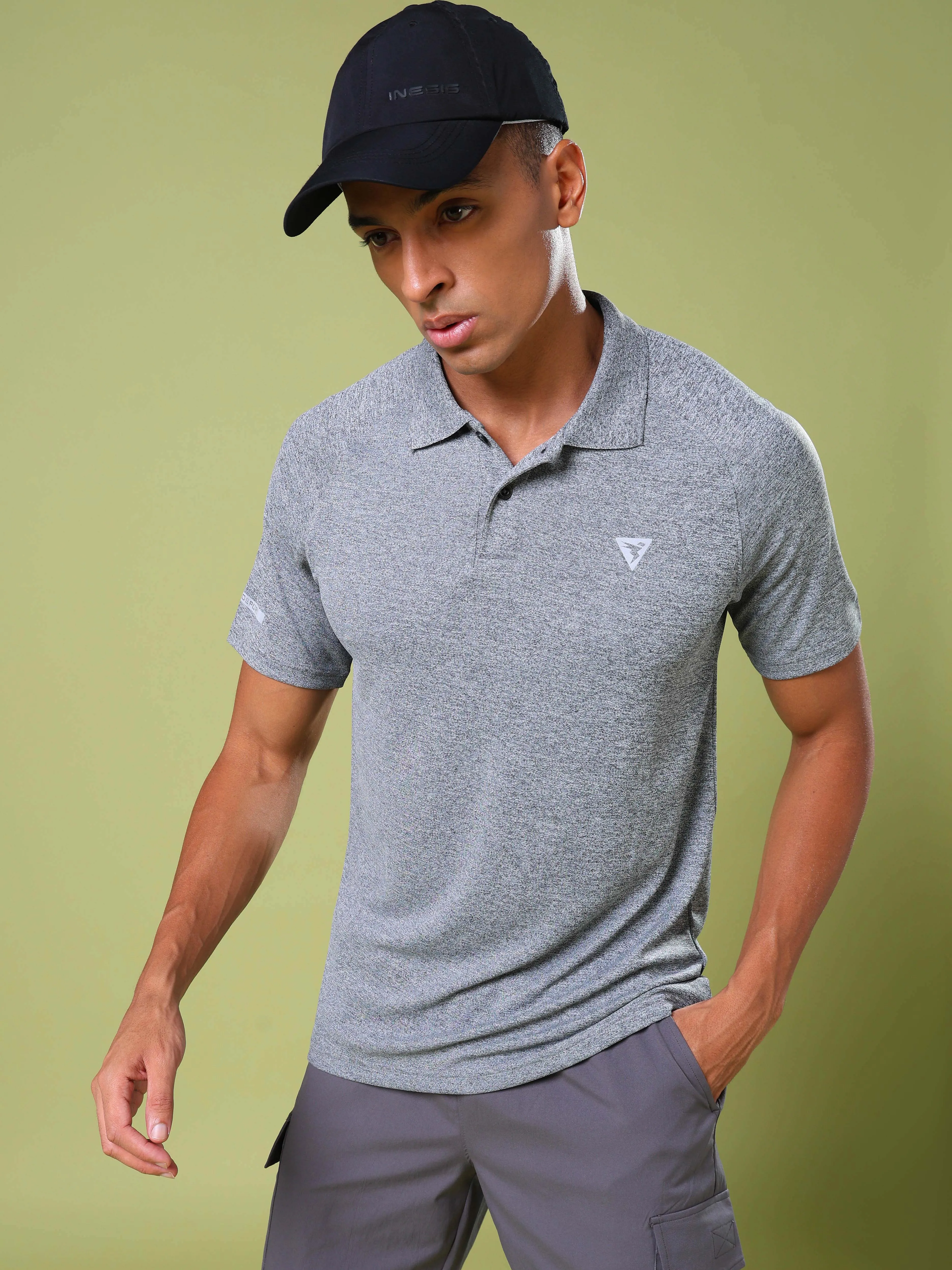 Men Melange Slim Fit Polo T-shirt with DOUBLE COOL Quick Dry Layer