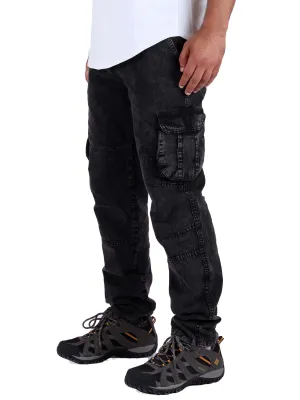 Washed Cargo Pants With Elastic Waist Unisex  - Black LowMaintenance