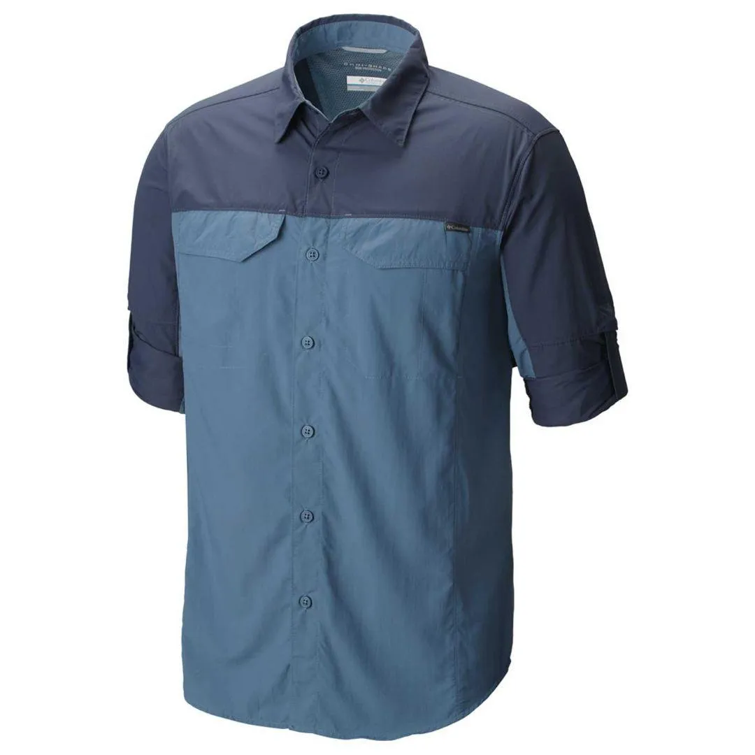 Columbia Men Blue Silver Ridge Blocked Long Sleeve Shirt (Sun Protection) Recycle Glow
