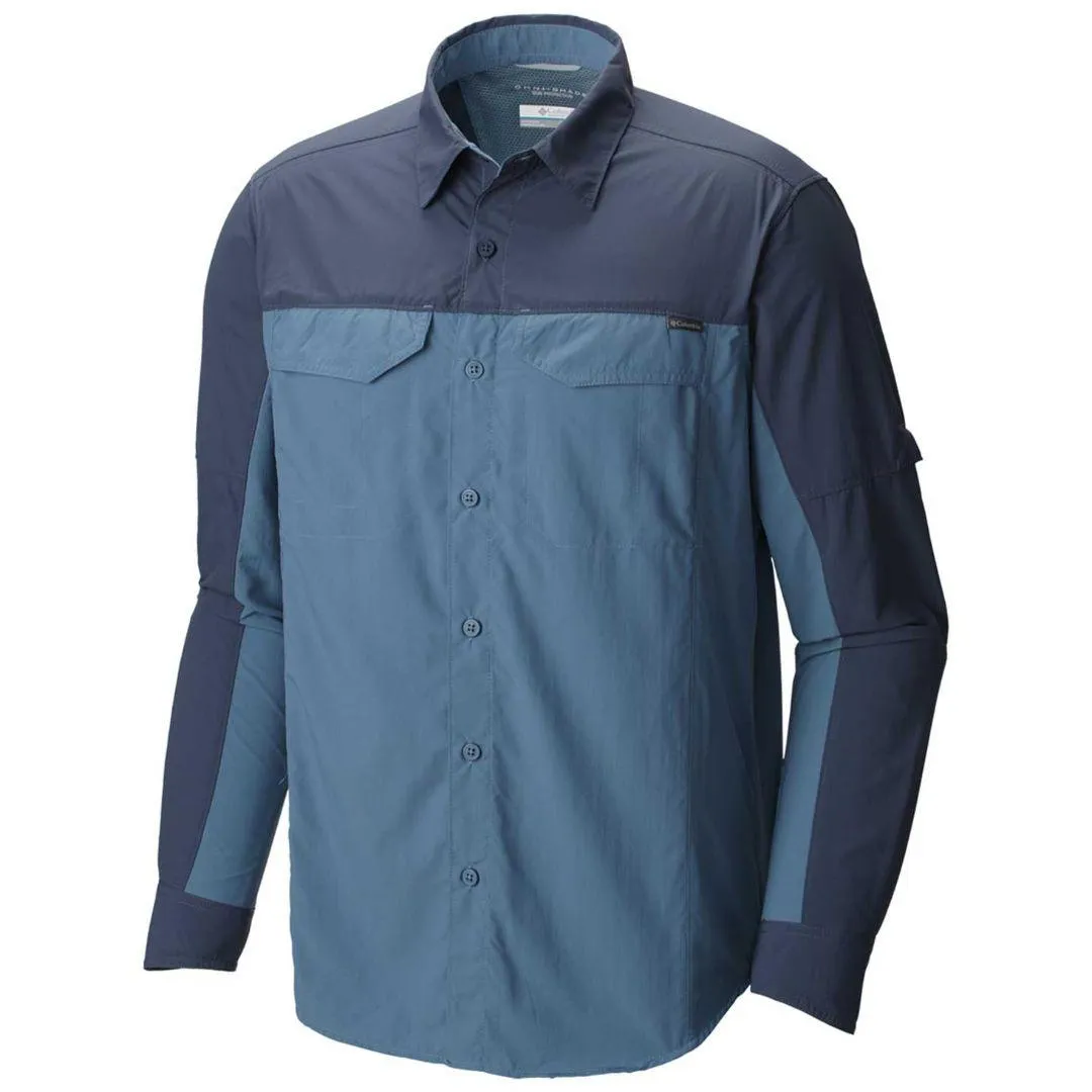 Utility Jacket Warm Outerwear Columbia Men Blue Silver Ridge Blocked Long Sleeve Shirt (Sun Protection)