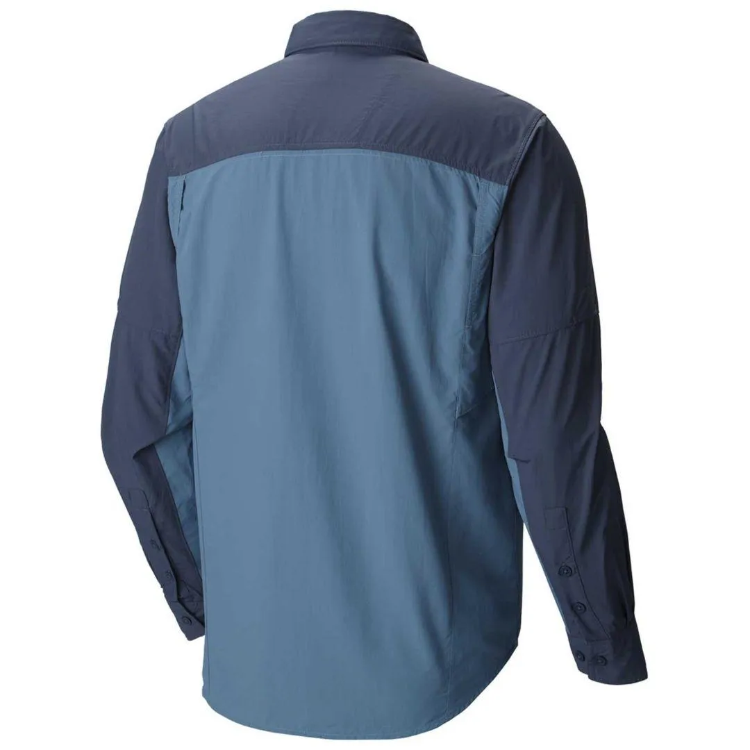 Comfort waistband Design Edge Columbia Men Blue Silver Ridge Blocked Long Sleeve Shirt (Sun Protection)