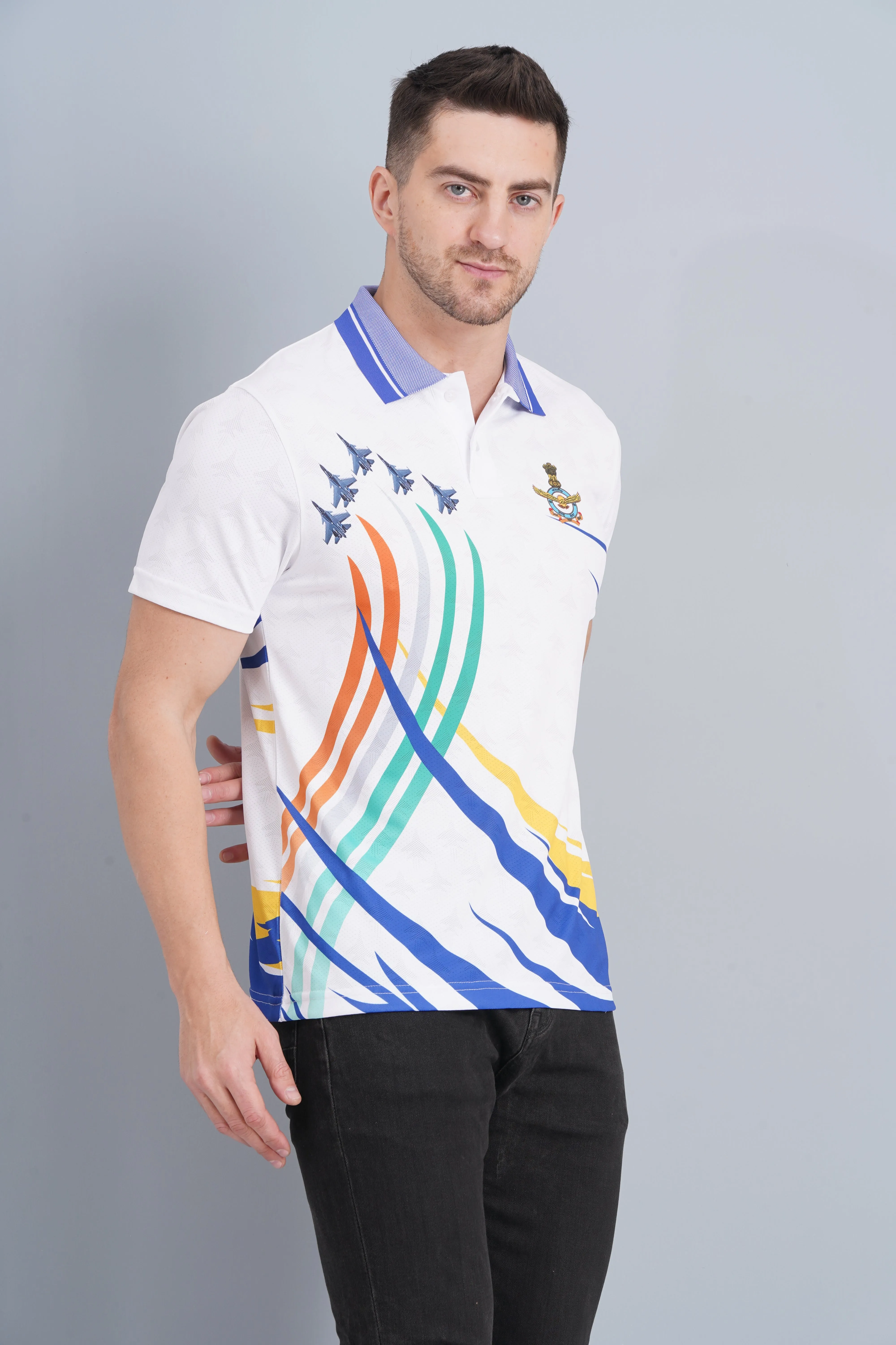 Men's AF Logo Polo T Shirt White Timeless Layers Adaptive Torso Contouring