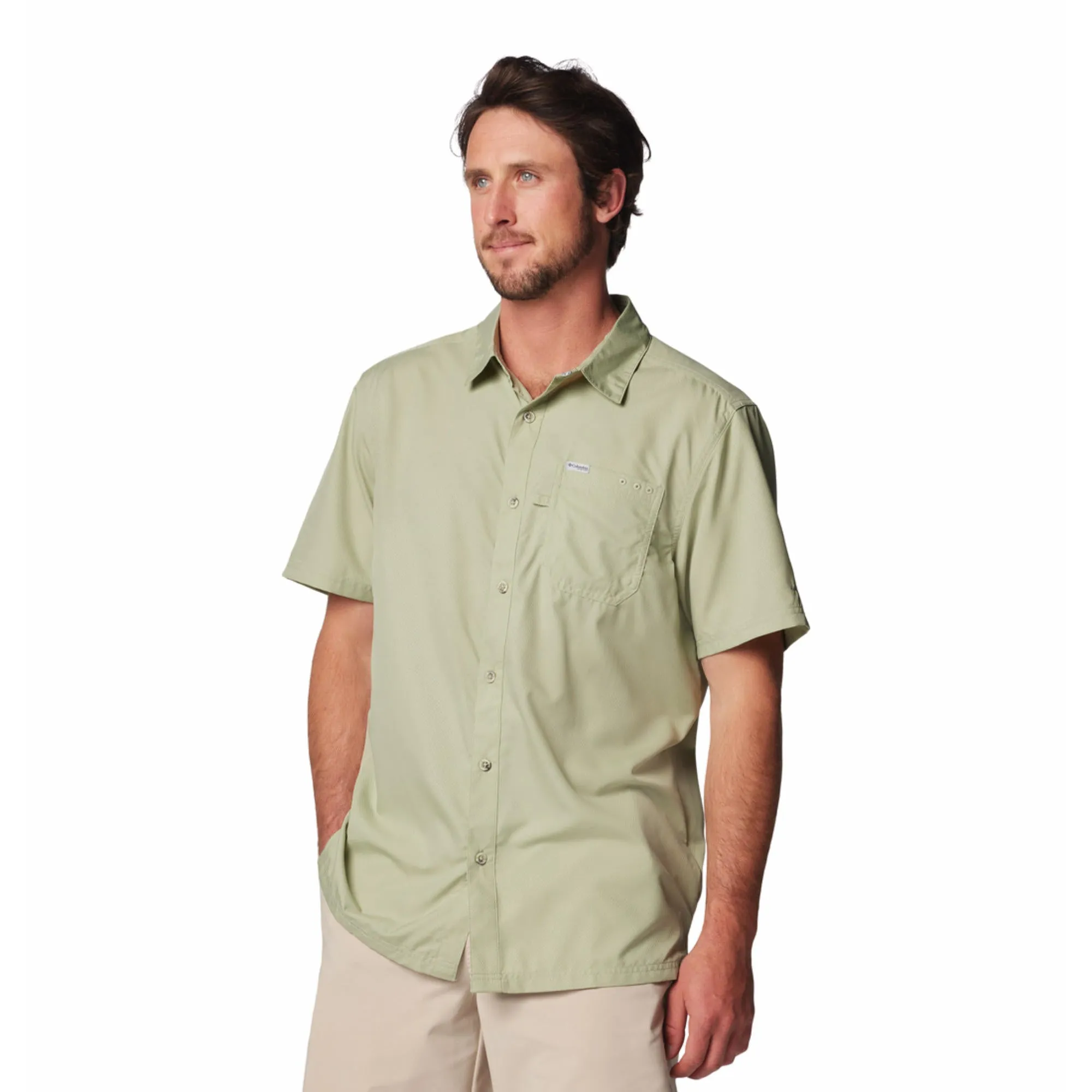 WaterRepellentFinish Columbia Men Green Slack Tide Camp Shirt (Sun Protection)