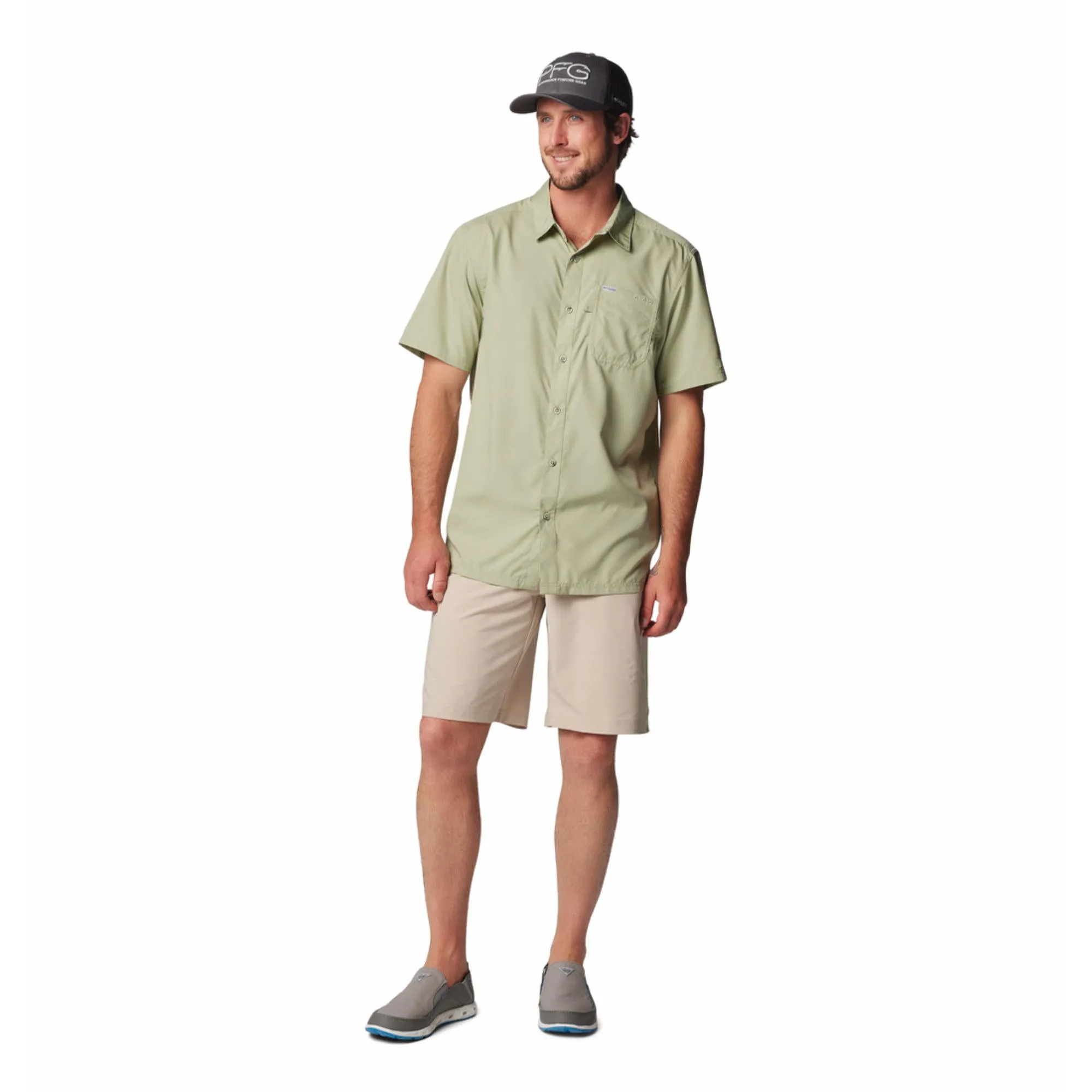 Columbia Men Green Slack Tide Camp Shirt (Sun Protection) Spark Soul