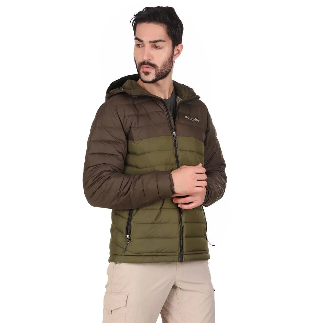 Columbia Men Green Powder Lite Hooded Jacket Zippered Pocket Design