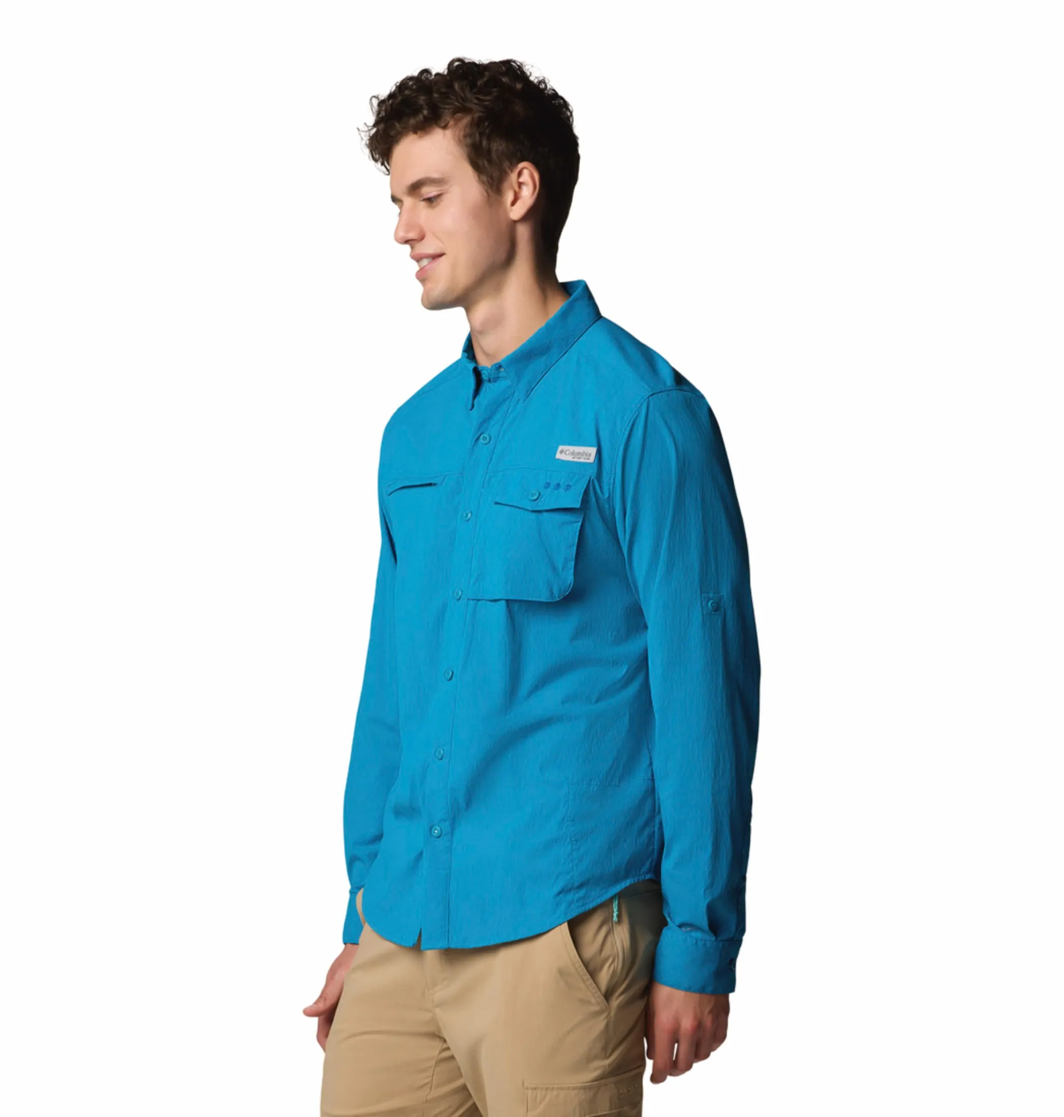 Columbia Men Blue Wild Cast Long Sleeve Shirt (Sun Protection) UVProtectionFabric