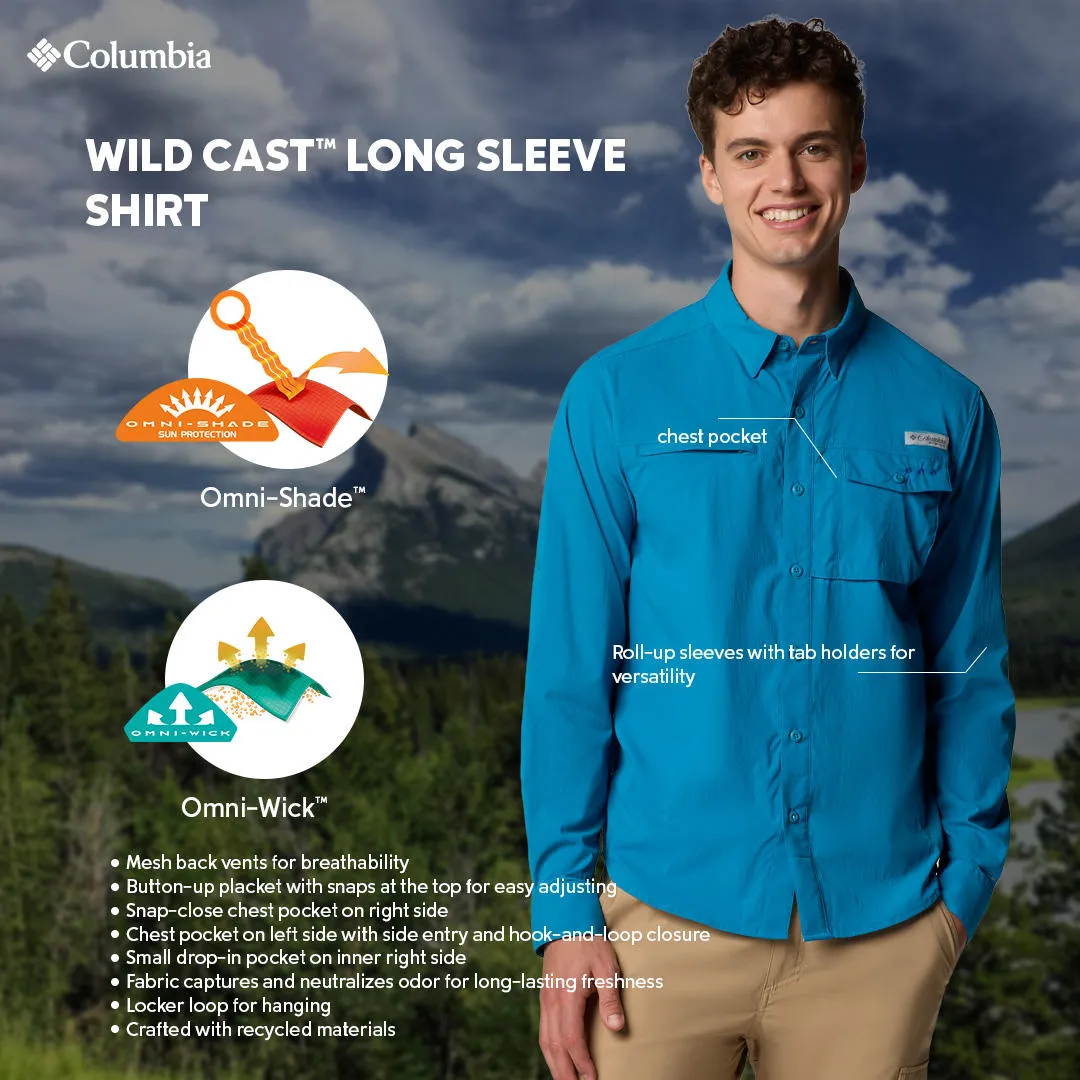 Columbia Men Blue Wild Cast Long Sleeve Shirt (Sun Protection) Leader Fit