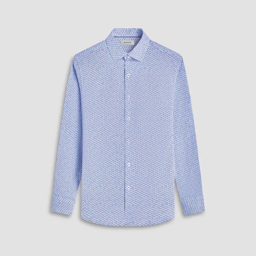 Bugatchi Axel Geometric Long-Sleeve Shirt - Classic Blue MeshVentilation Neo Mode