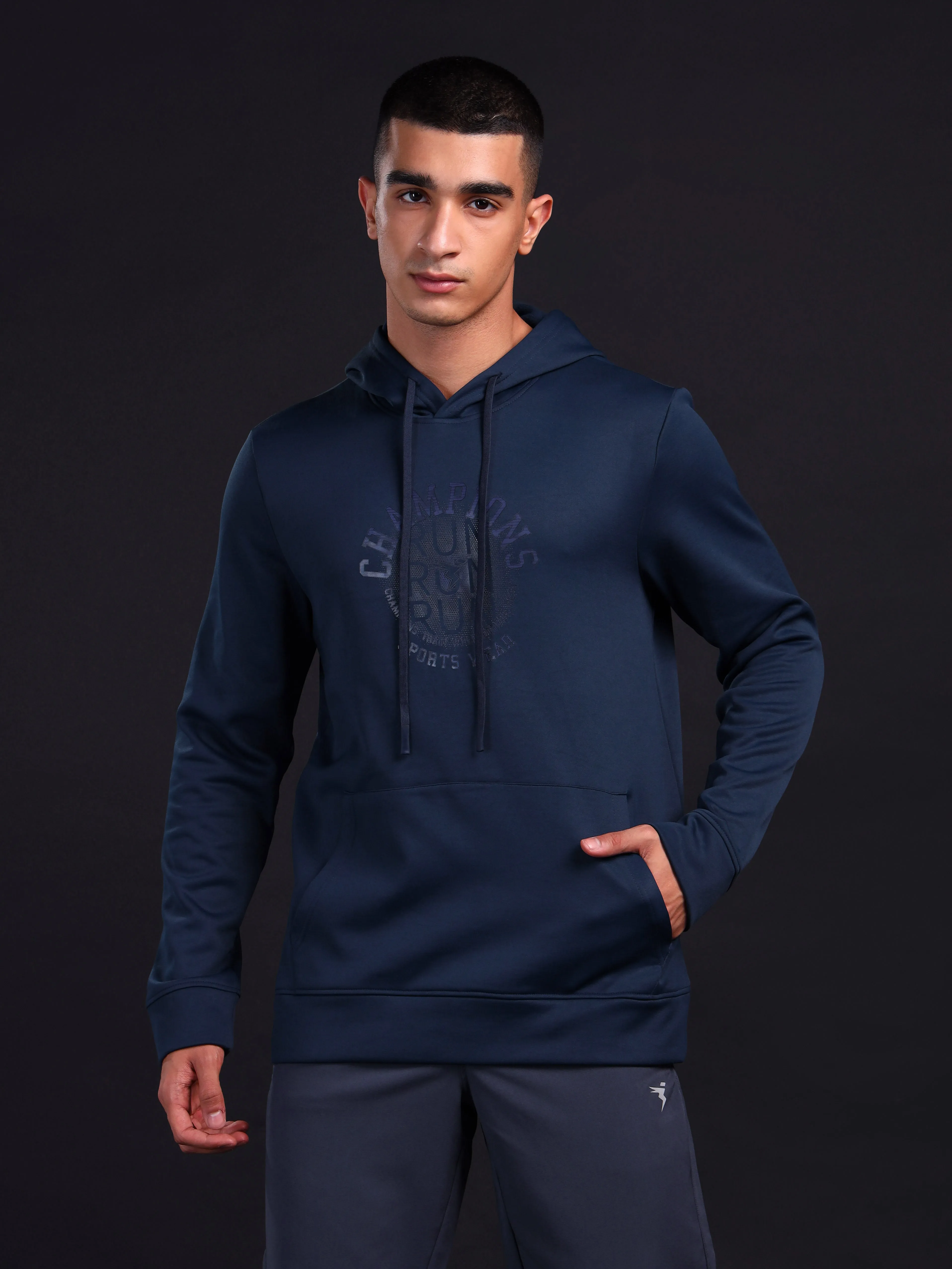 product mass production efficiency Men Printed Slim Fit Hooded Sweatshirt with TECHNOWARM 