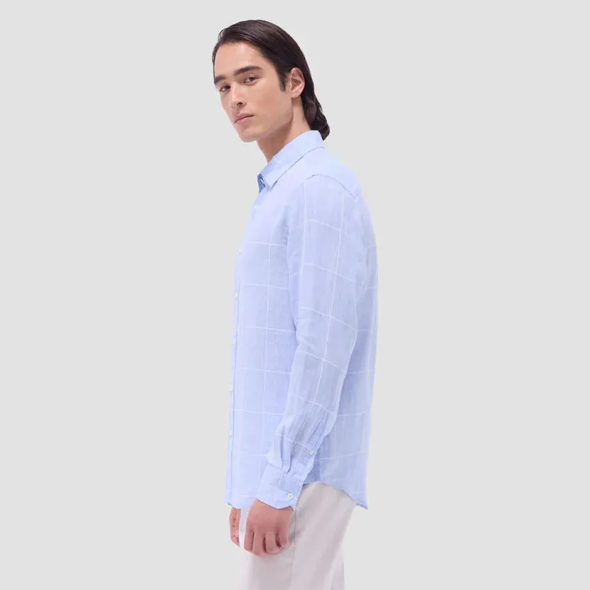 Heat Safe Bugatchi Karl Windowpane Long-Sleeve Shirt - Sky