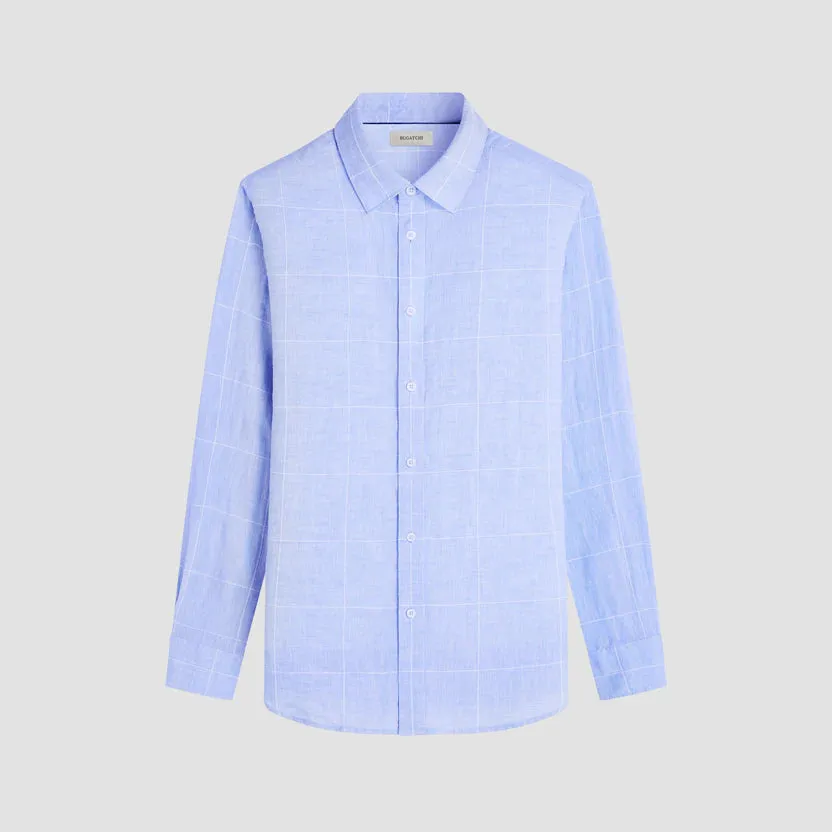 Bugatchi Karl Windowpane Long-Sleeve Shirt - Sky OdorControlTech Breathable Stretch Fabric