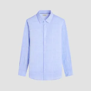 Bugatchi Karl Windowpane Long-Sleeve Shirt - Sky OdorControlTech Breathable Stretch Fabric