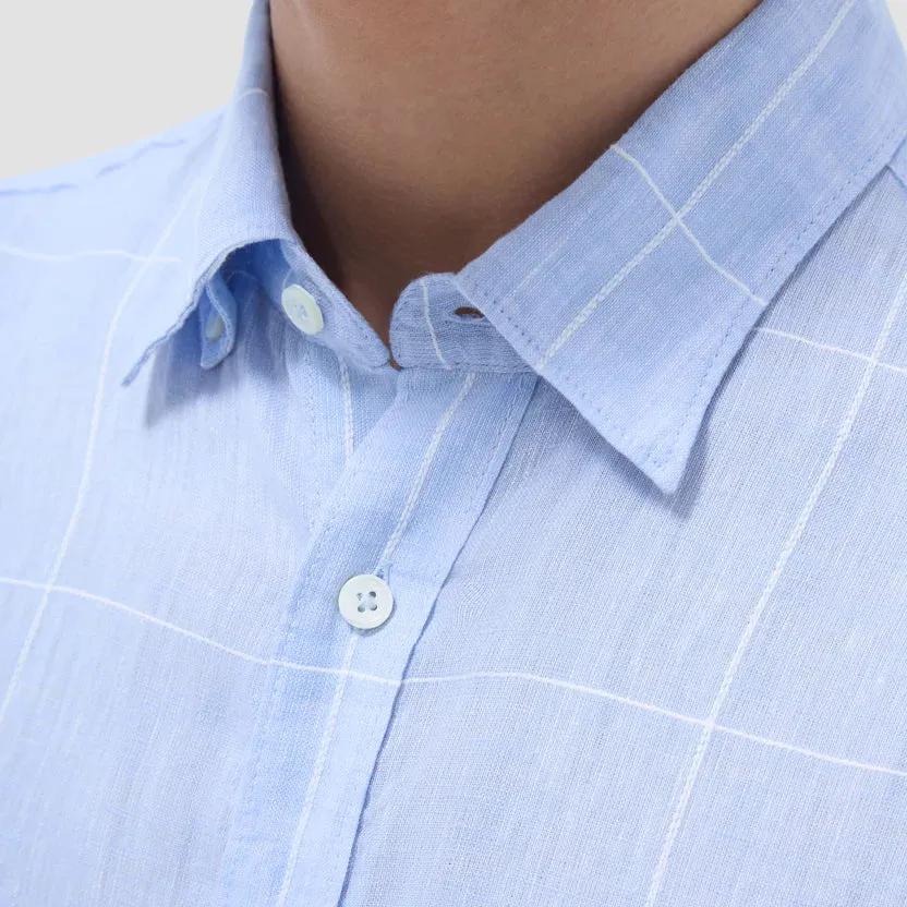 Bugatchi Karl Windowpane Long-Sleeve Shirt - Sky AdjustableHemline Campus Vibe