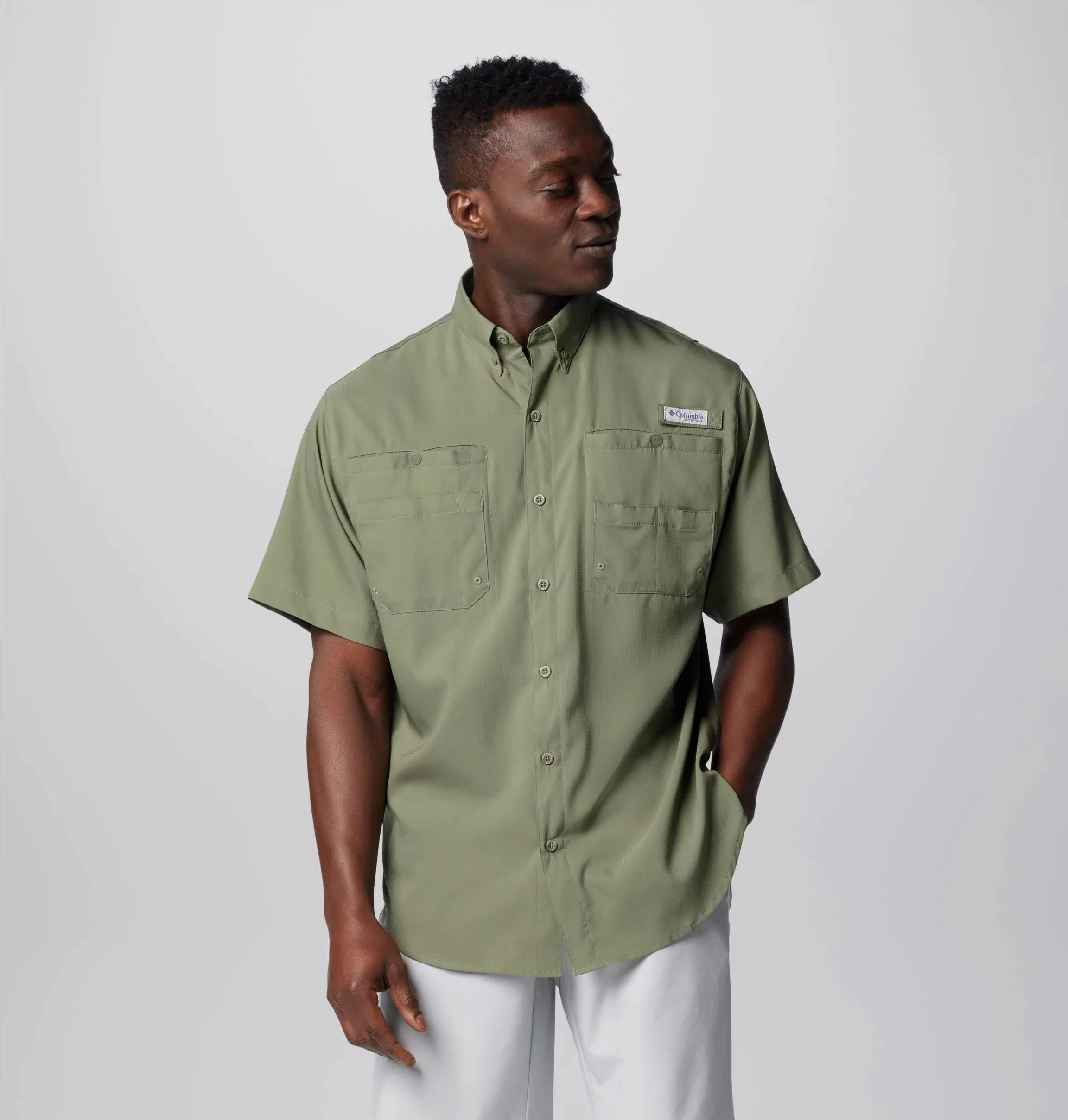 Columbia Men Green Tamiami II SS Shirt (Sun Protection) ReinforcedStitching