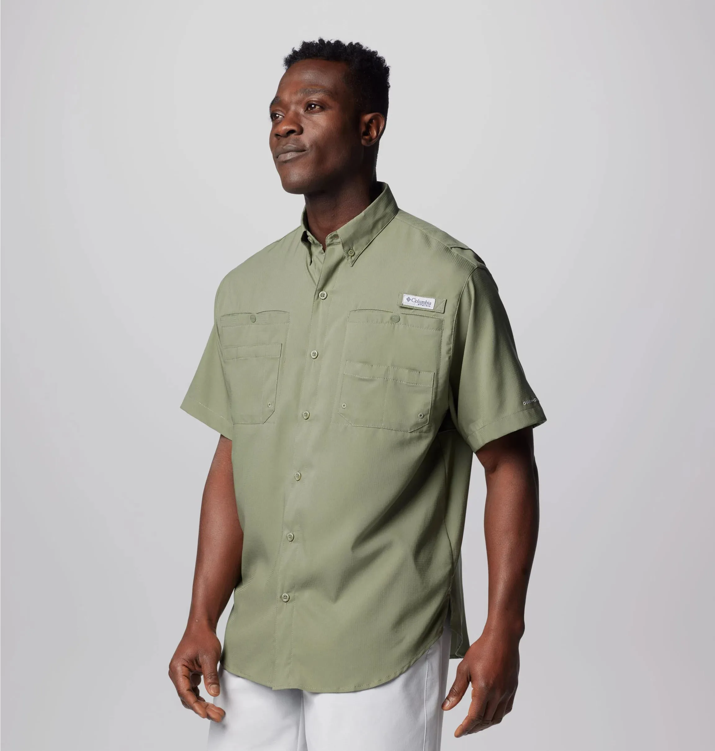 Columbia Men Green Tamiami II SS Shirt (Sun Protection) HighVisibility MultiPanelDesign