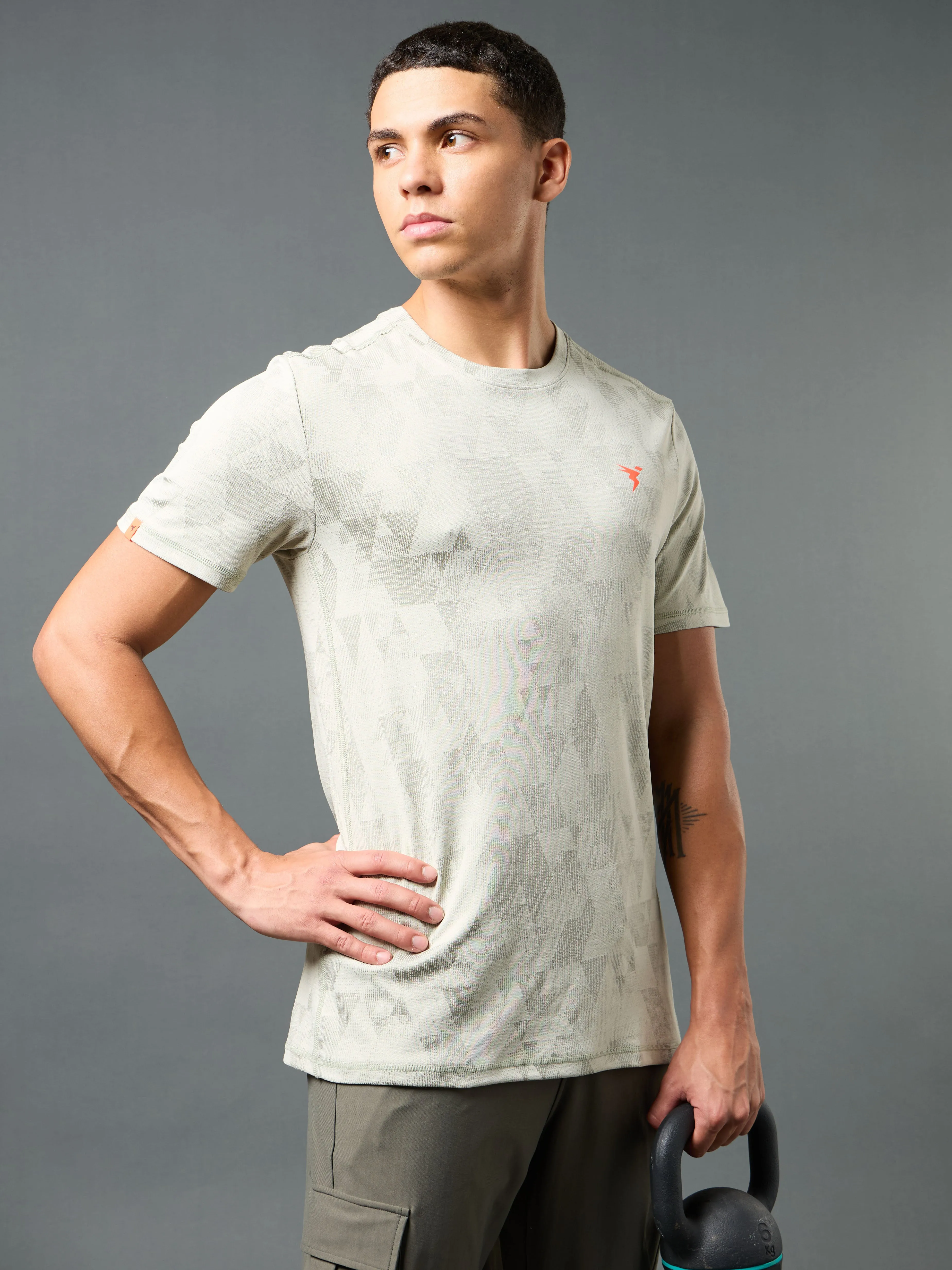Men Jacquard Slim Fit Crew Neck T-shirt with DOUBLE COOL Outdoor Smart
