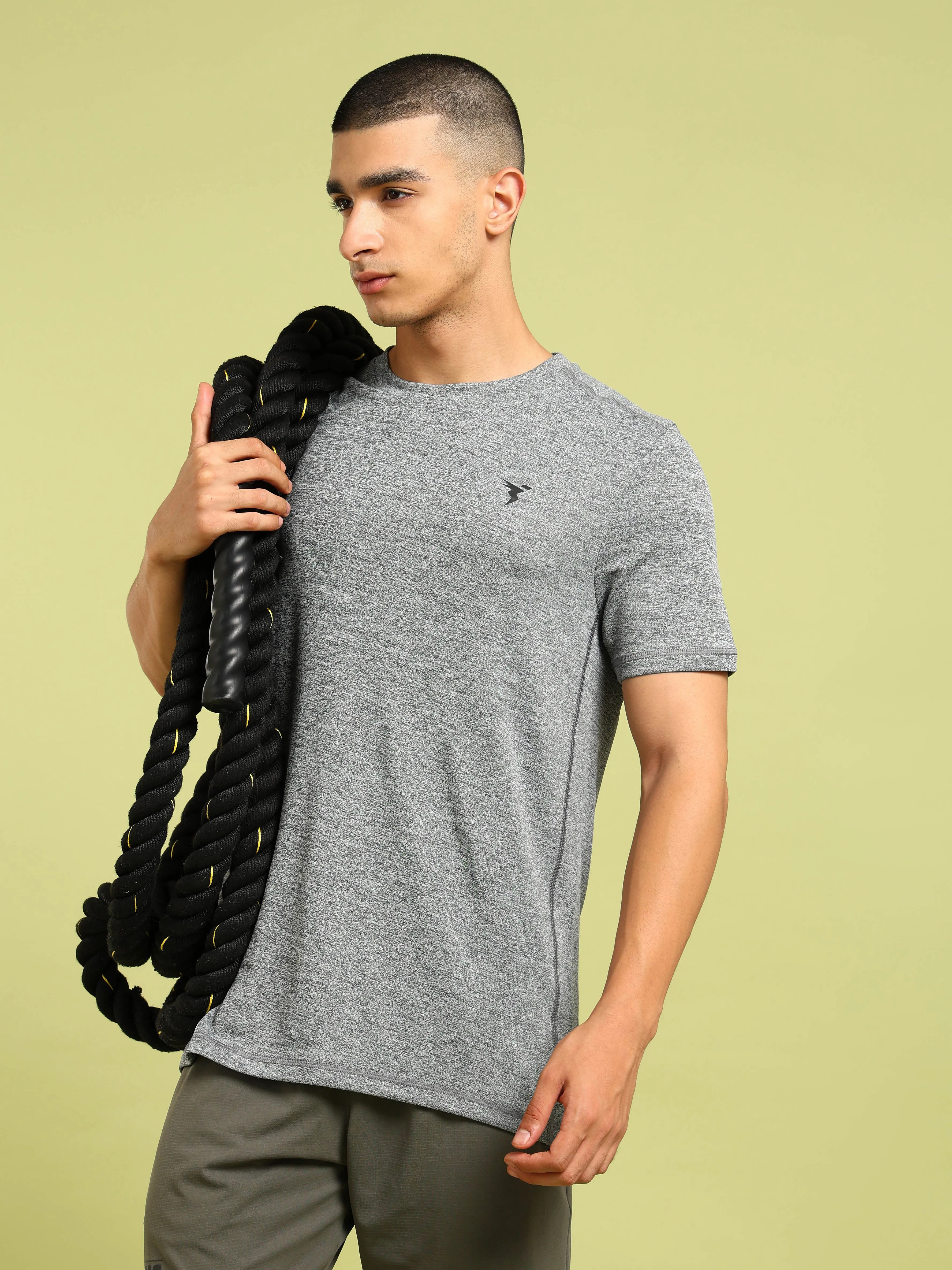Light Trend Men Solid Slim Fit Crew Neck T-shirt with DOUBLE COOL