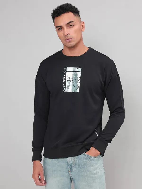 Men Printed Slim Fit Crew Neck Sweatshirt with ELASTO PLUS Cozy Chic