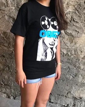 Obey PHONE TAP BASIC TEE 163082336 black Flexible Comfort Quick Release Hem