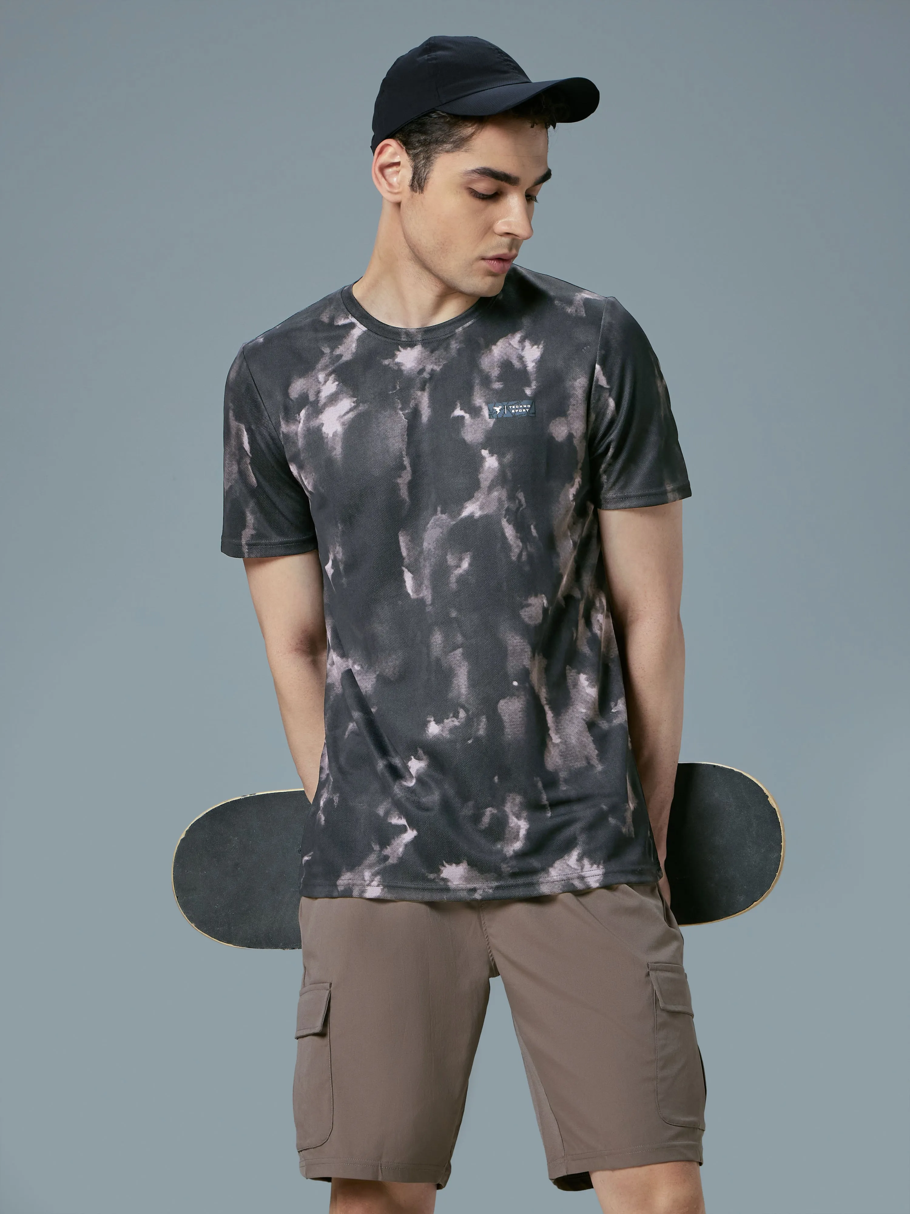 slim fit Men Abstract Print Slim Fit Crew Neck T-shirt with TECHNO COOL 