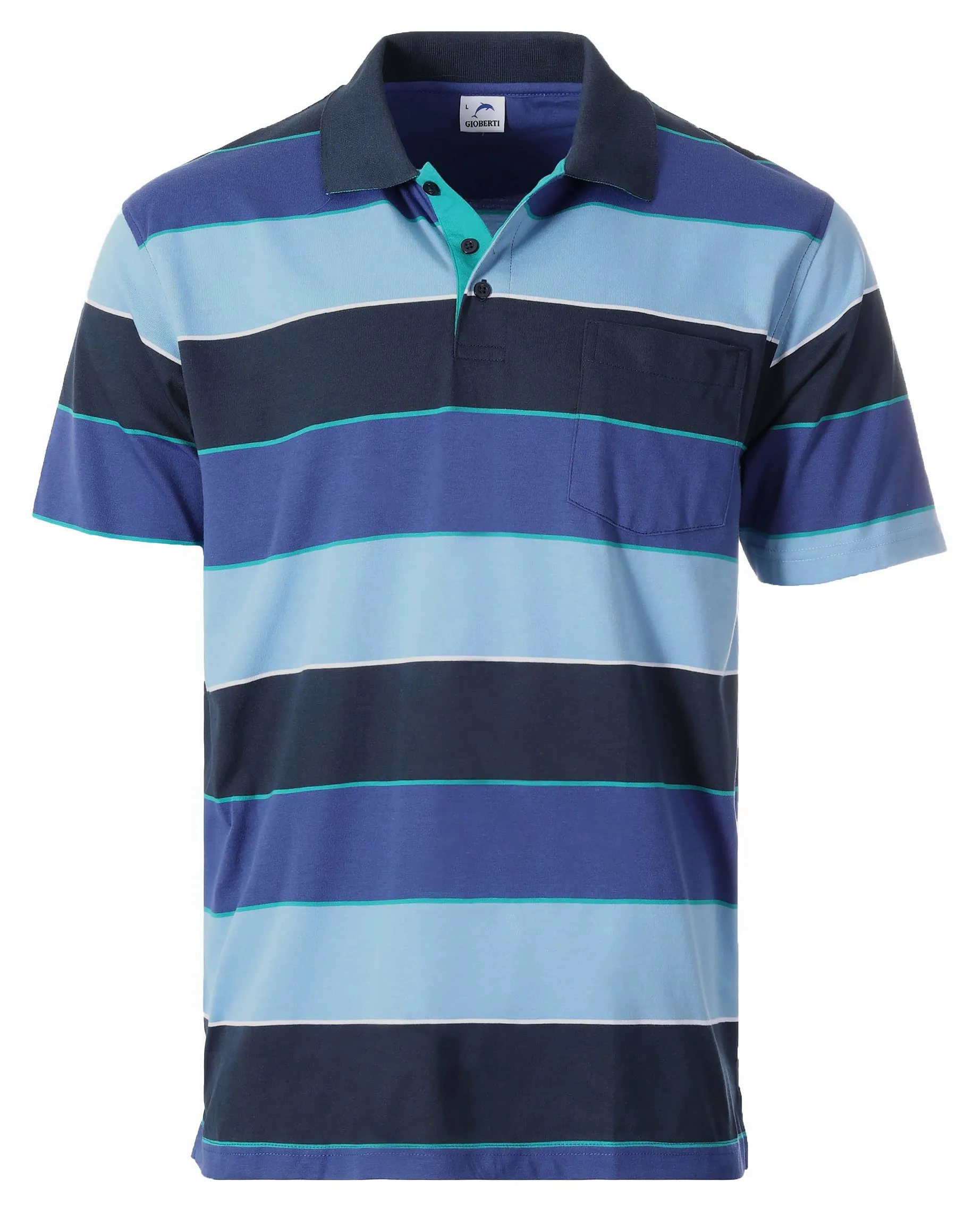 Simple Style Stylish Neckline MEN'S STRIPPED SHORT SLEEVE POLO WITH CHEST POCKET