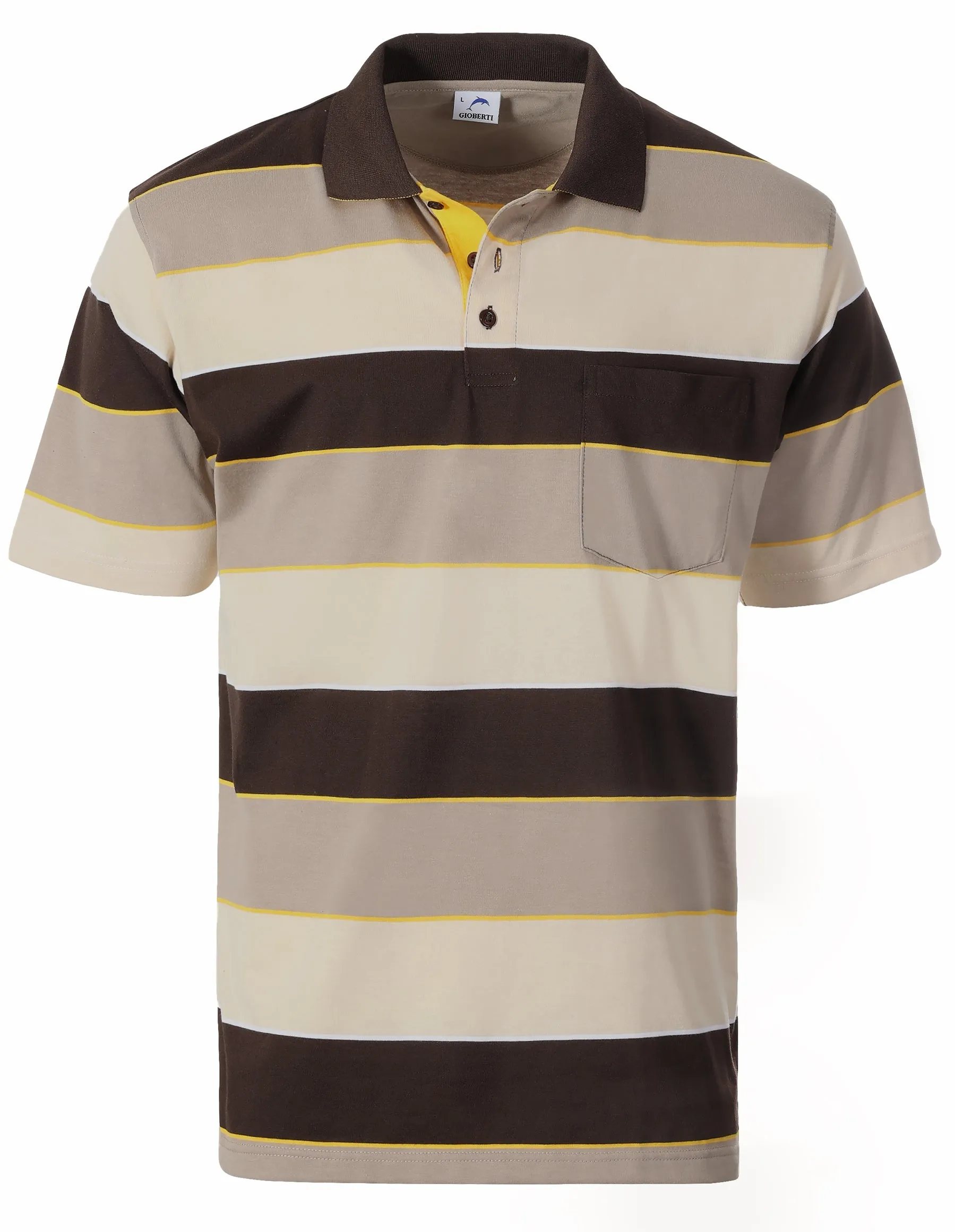 MEN'S STRIPPED SHORT SLEEVE POLO WITH CHEST POCKET High-Quality Stitching Advanced Moisture Management