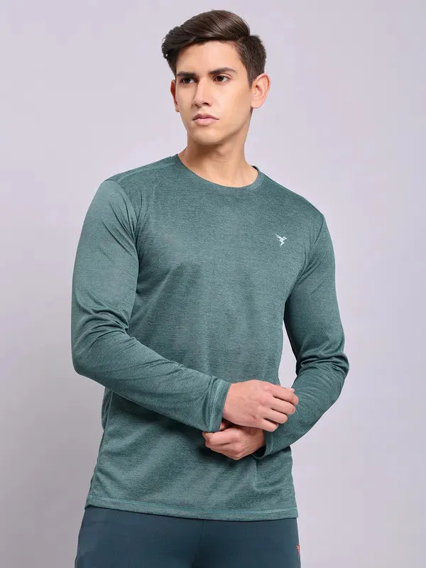 Low Profile Silhouette Ruffled edges Men Melange Slim Fit Crew Neck T-shirt with DOUBLE COOL