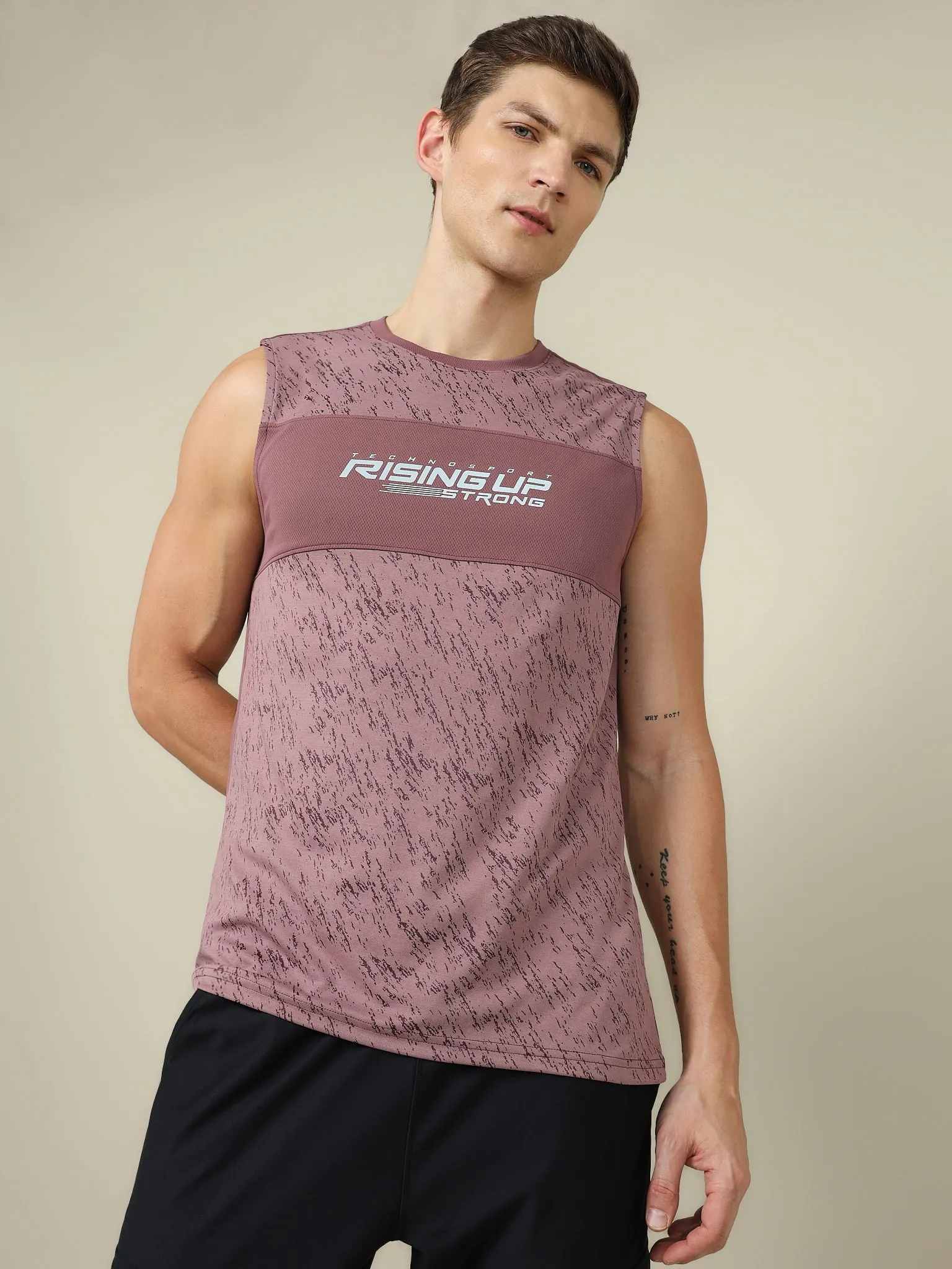Men Printed Slim Fit Crew Neck Innerwear Vest with TECHNO COOL  simple appearance