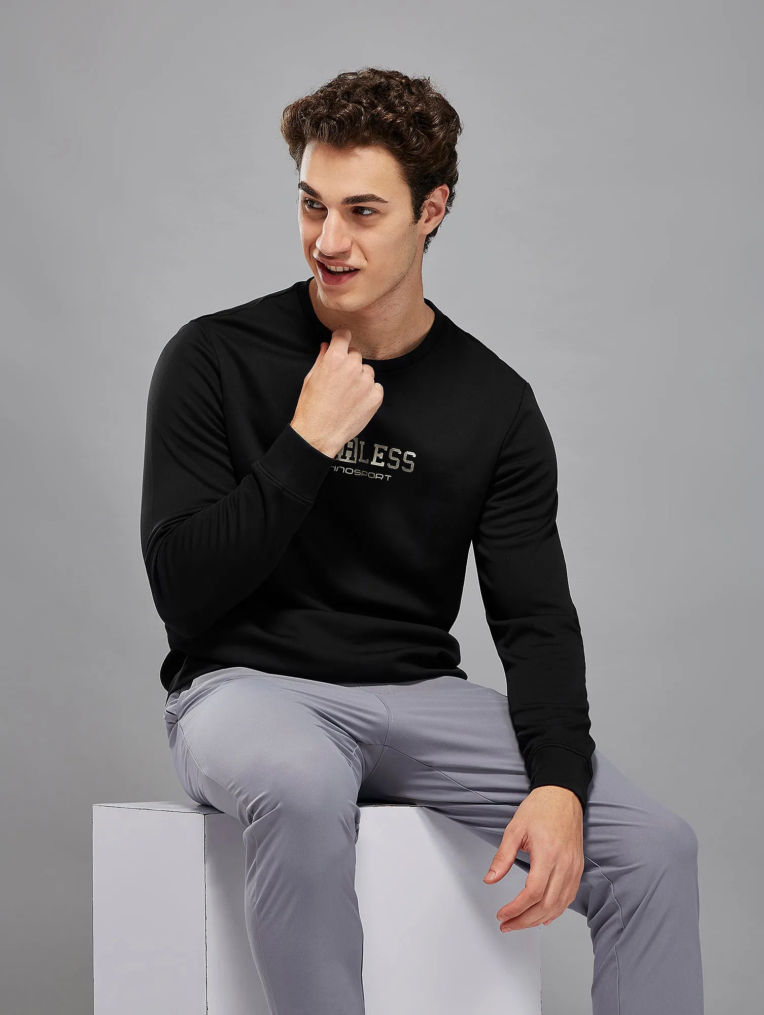 Men Printed Slim Fit Crew Neck Sweatshirt with ELASTO PLUS Comfortable fit