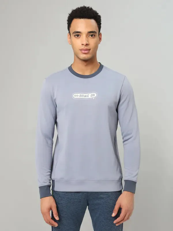 Men Printed Slim Fit Crew Neck Sweatshirt with TECHNO WARM  Bold Graphics