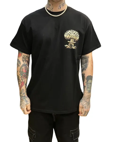 Mushroom T-shirt da uomo manica corta in cotone 12038-01 nero Breathable Design Wear